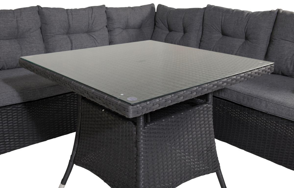 Loungegarnitur Watford - Schwarz/Grau, KONVENTIONELL, Glas/Kunststoff - Gardenson