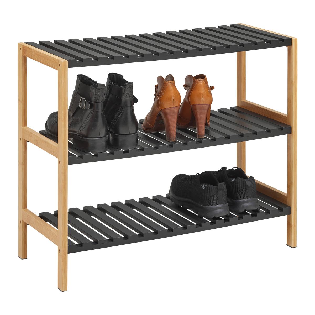 REGÁL NA BOTY ELSA - černá/přírodní barvy, Moderní, kompozitní dřevo/přírodní materiály (70/58,5/30cm) - Mömax