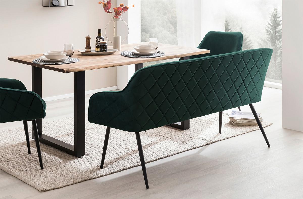 Tischgruppe Akazie Massiv/Waldgrün 6--Teilig. - Waldgrün/Naturfarben, MODERN, Holz/Textil (220/110/76,5cm) - Livetastic