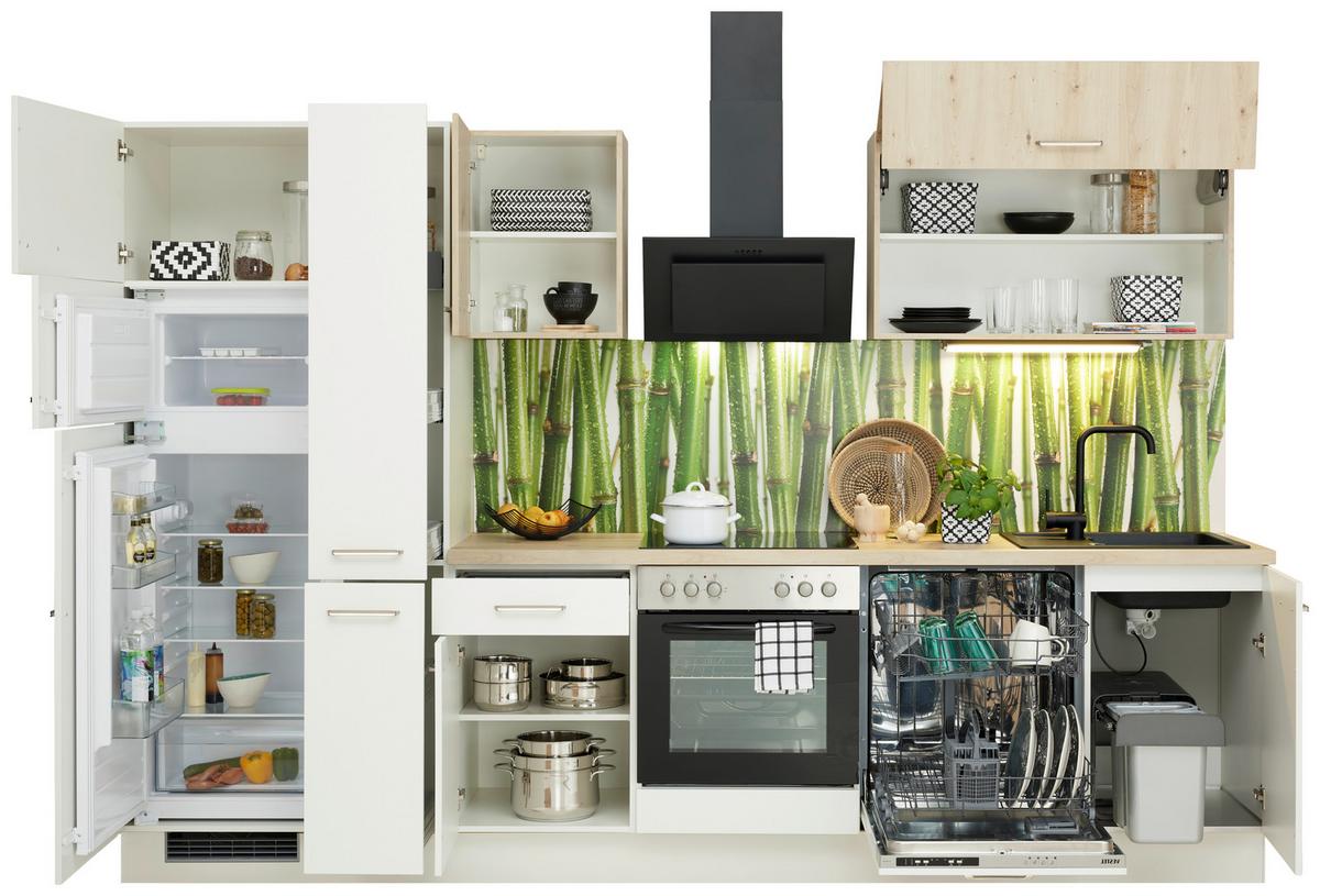 Küchenzeile Ip1200 mit Geräten 310 cm Weiß/Eiche Dekor - Eichefarben/Weiß, Basics, Holzwerkstoff (310cm)