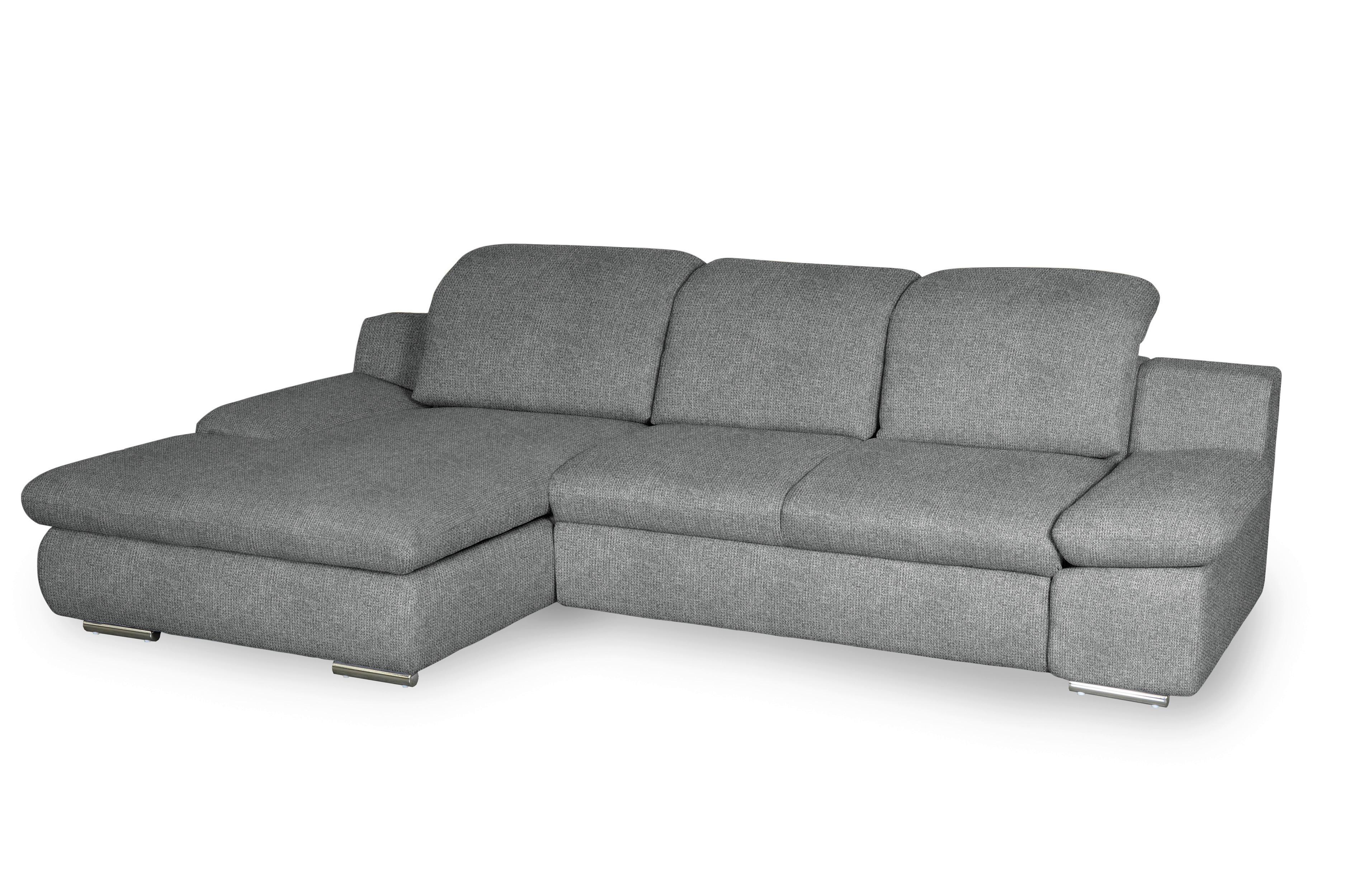 Ecksofa Isona Dunkelgrau Chenille - Chromfarben/Dunkelgrau, Design, Textil (165/286cm) - Livetastic