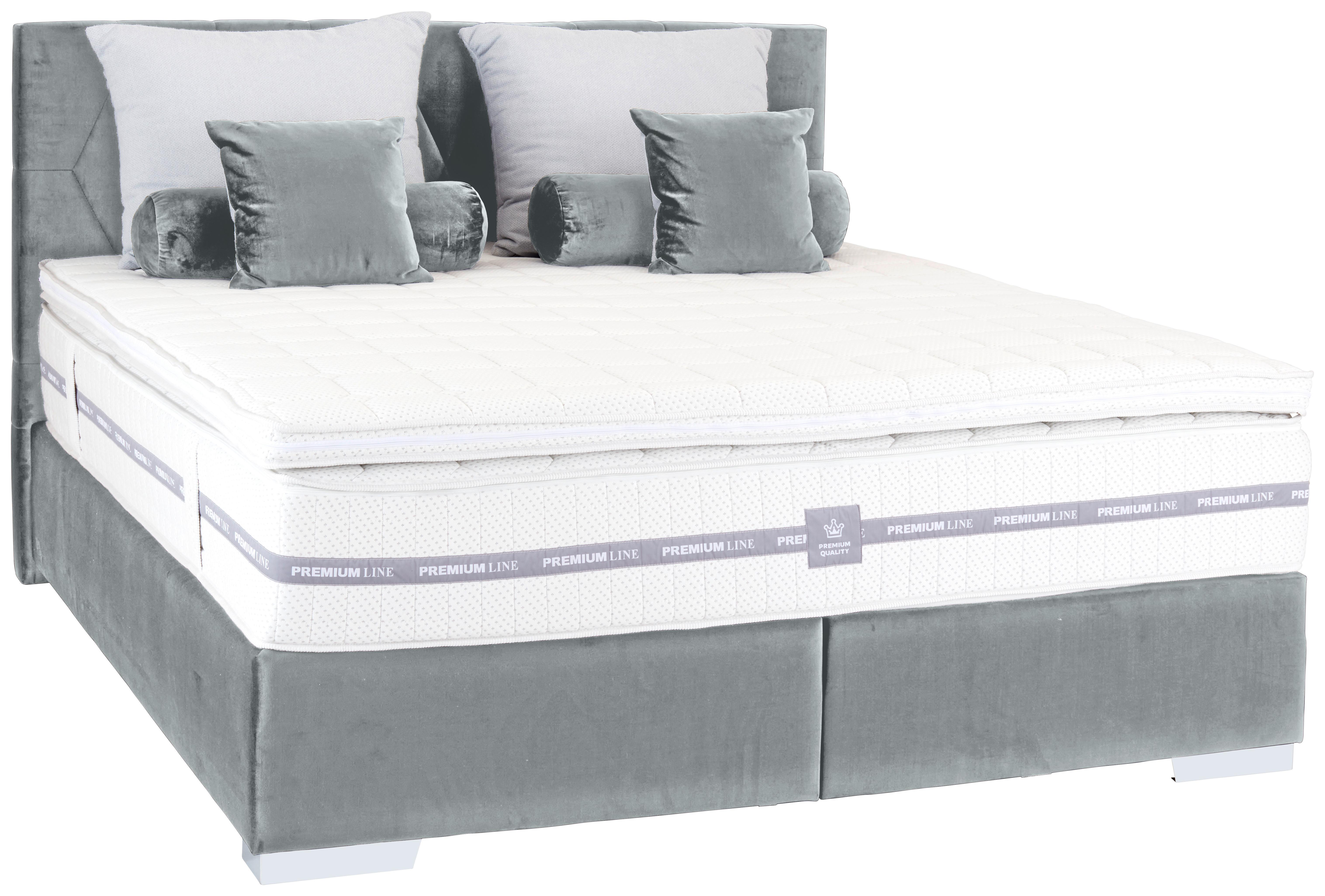 Boxspringbett mit Gepolstertem Kopfteil 180x200 cm Paula - Anthrazit/Silberfarben, MODERN, Textil (180/200cm)