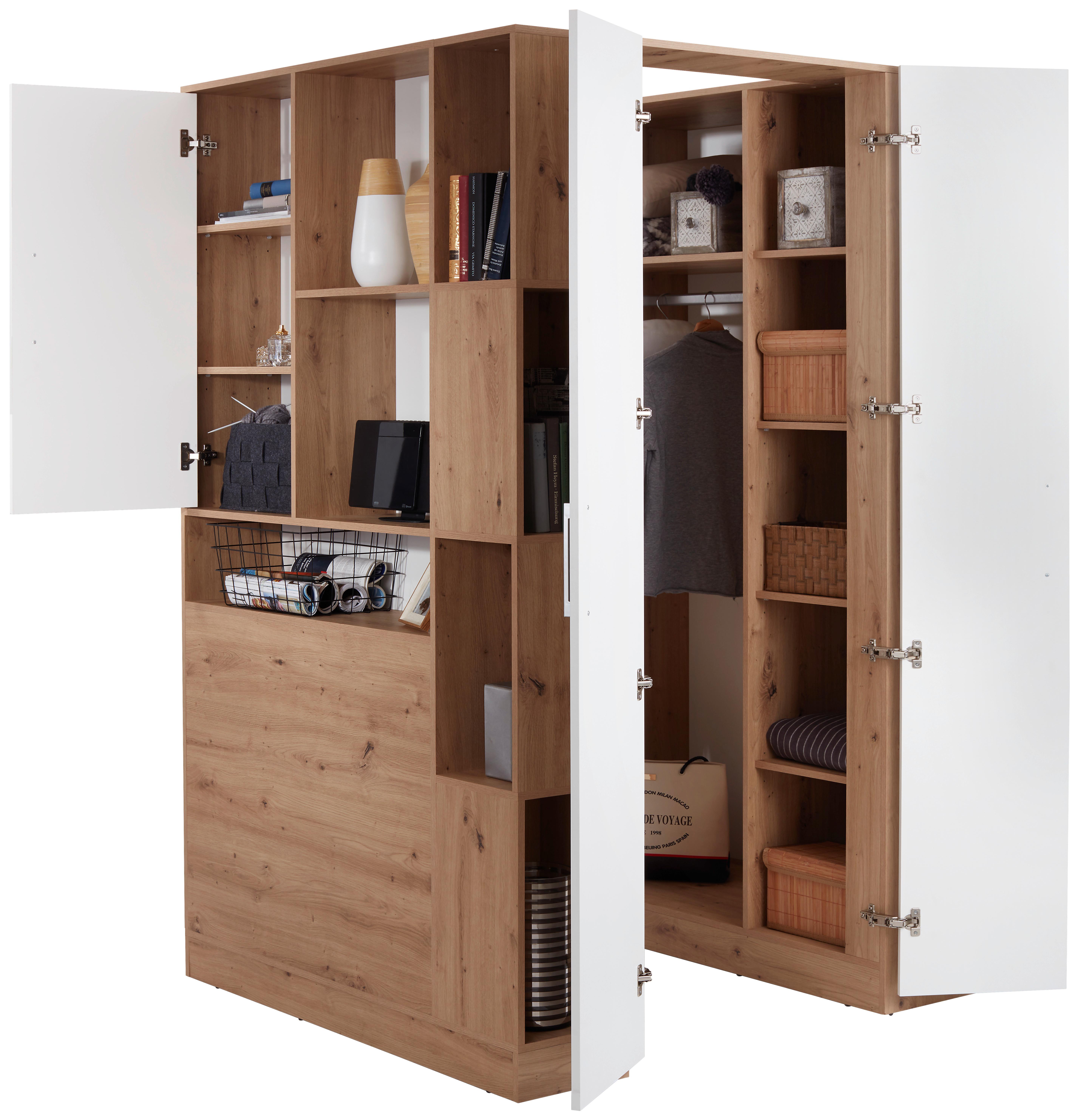 Eckschrank Begehbar mit Regal 120cm Box, Eiche Dekor/Weiß - Eichefarben/Weiß, MODERN, Holzwerkstoff (120/205/150cm) - Ondega