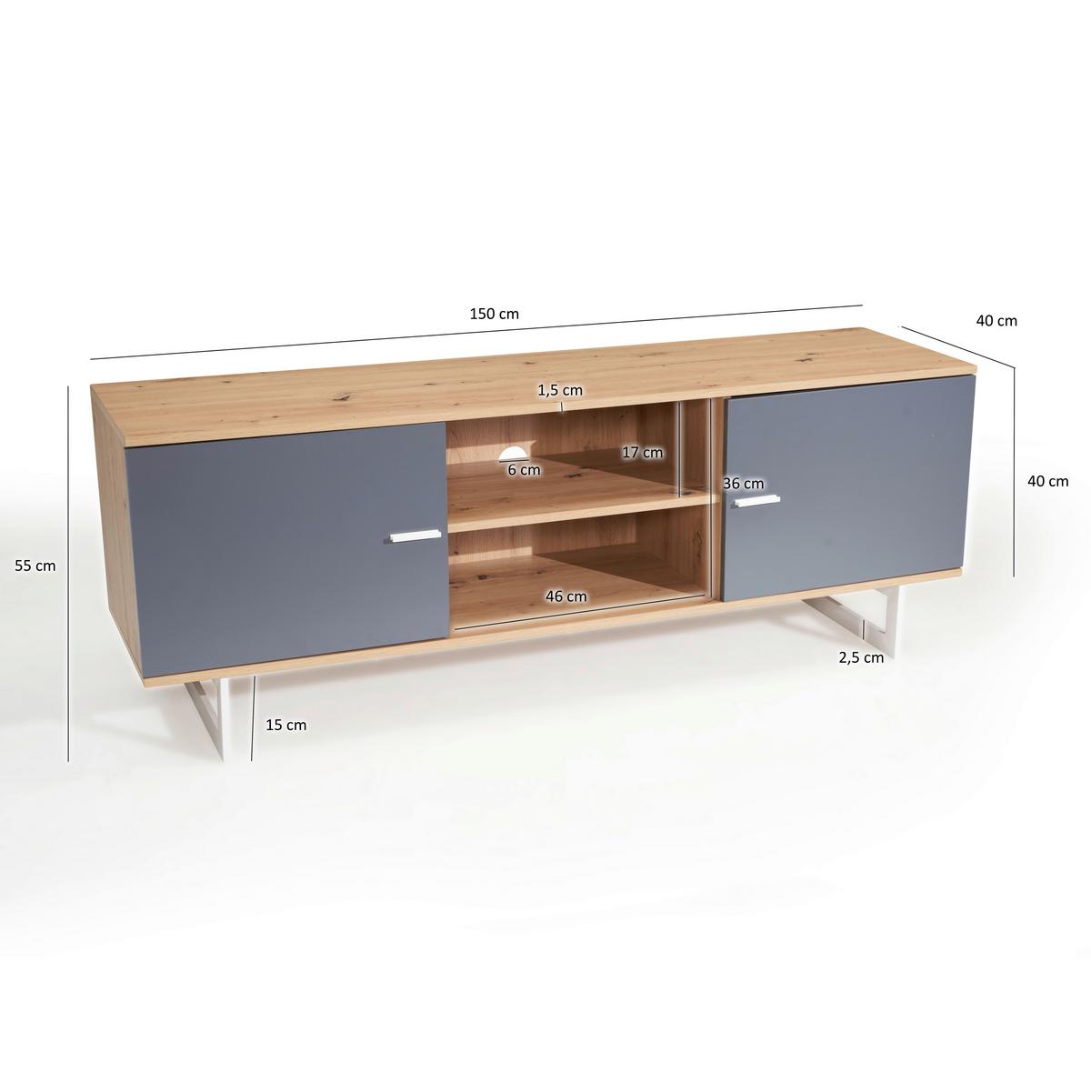 NÍZKA KOMODA WL6.824 - sivá/farba duba, Design, kov/kompozitné drevo (150/55/40cm) - Livetastic