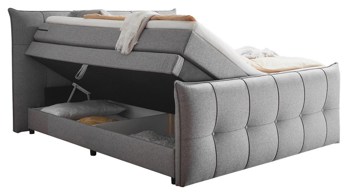 Boxspringbett Mit Topper & Bettkasten 180x200 Manchester - Dunkelgrau/Schwarz, MODERN, Holzwerkstoff/Textil (180/200cm) - MID.YOU