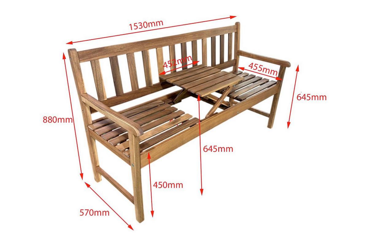 2-Sitzer mit Bank LxBxH: ca. 153x57x88 cm - Akaziefarben, Basics, Holz (153/57/88cm) - Prestige Home