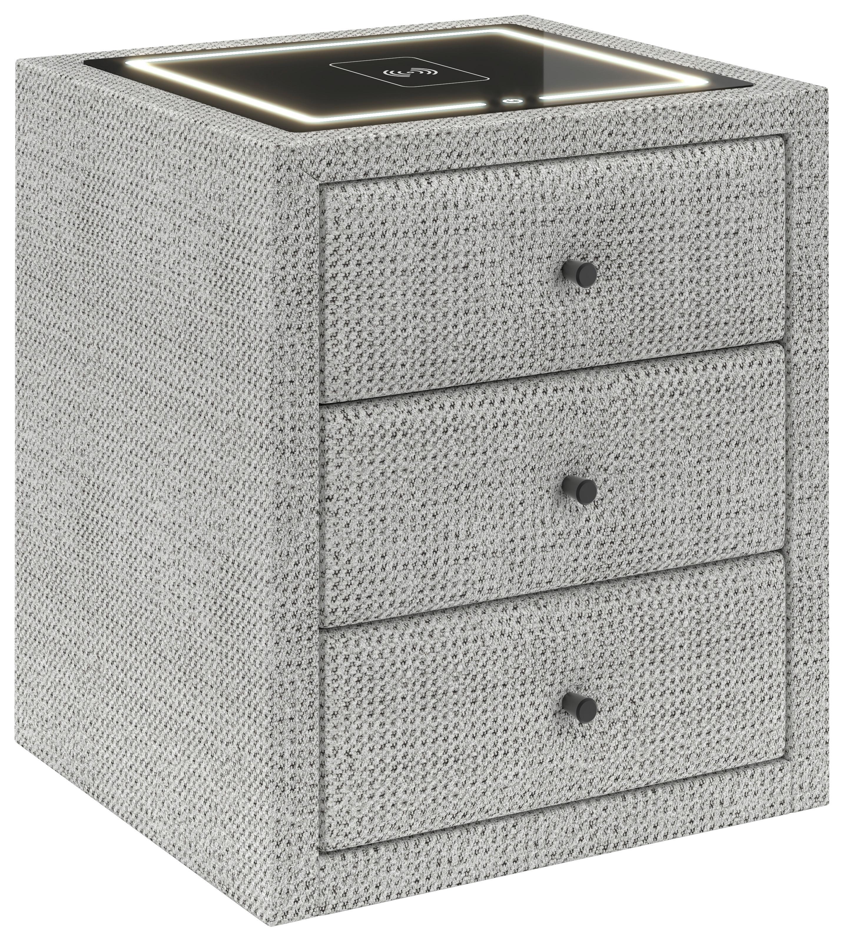 Nachtkästchen Brisbane II mit Induktionsladezone B: 49,5cm - Grauweiß, Trend, Glas/Holzwerkstoff (49,5/56,5/46cm) - Sembella
