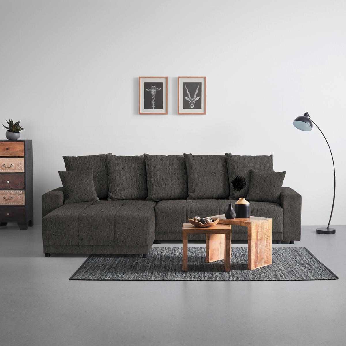 Rohová sedačka ALATRI, oboustr.,antracitová,s polšt. - černá/zelená, Moderní, textil/plast (289/90/176cm) - Based