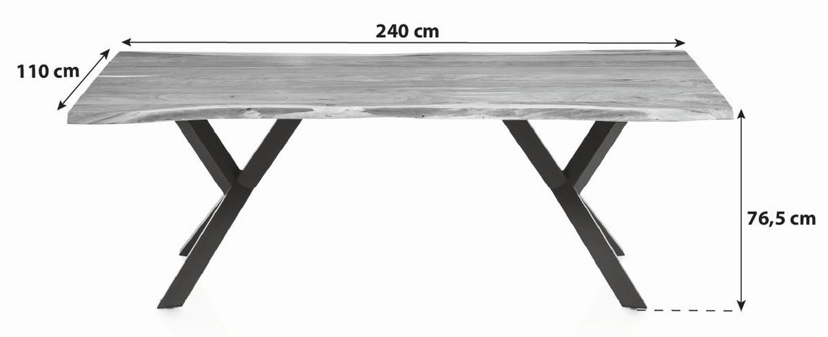TISCHGRUPPE Akazie massiv/Grau 6 -teilig - Naturfarben/Grau, MODERN, Holz/Textil (240/110/76,5cm) - MID.YOU