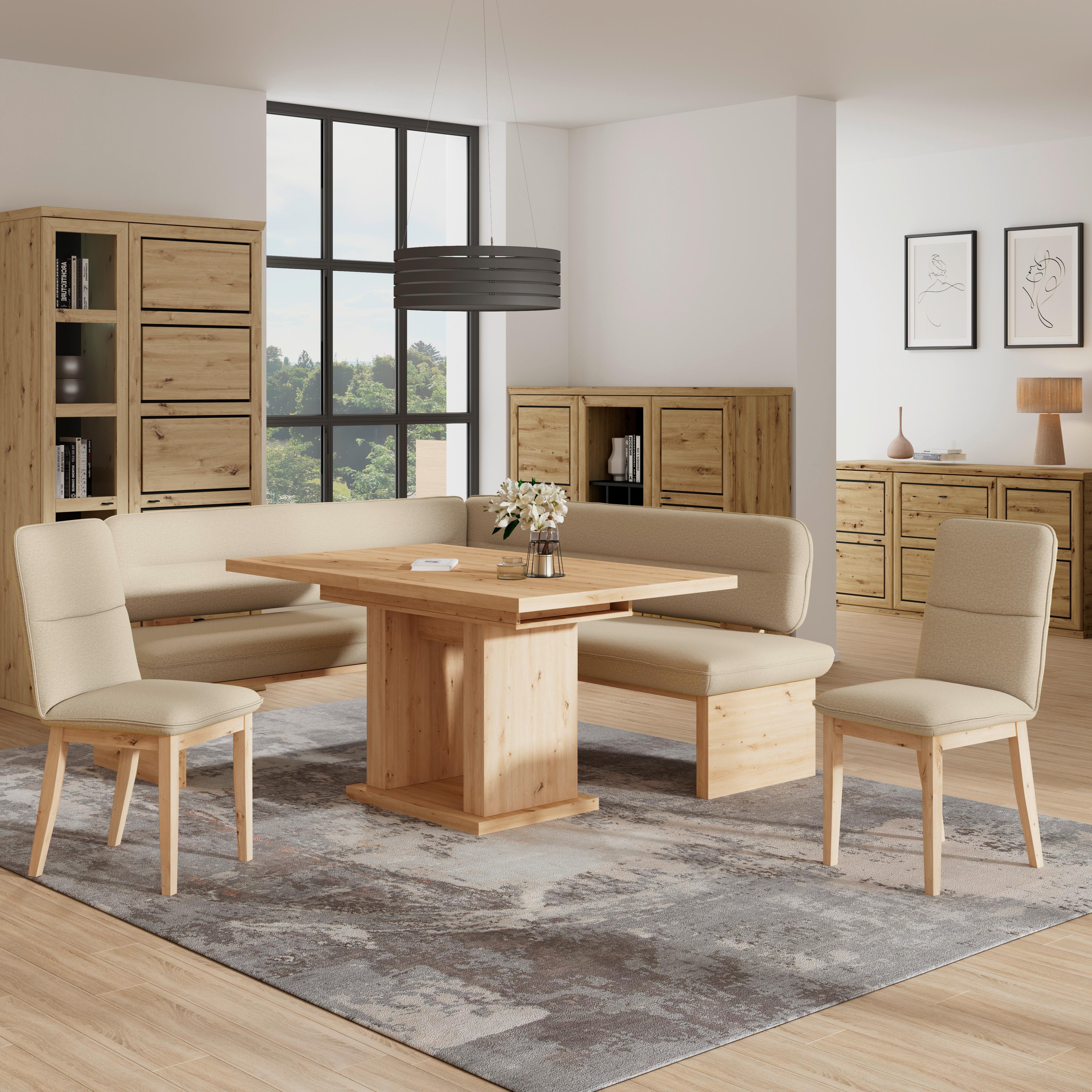 Eckbank Beluna Ii Webdstoff Beige, B: 170cm - Eichefarben/Beige, KONVENTIONELL, Holz/Textil (170/192cm) - James Wood