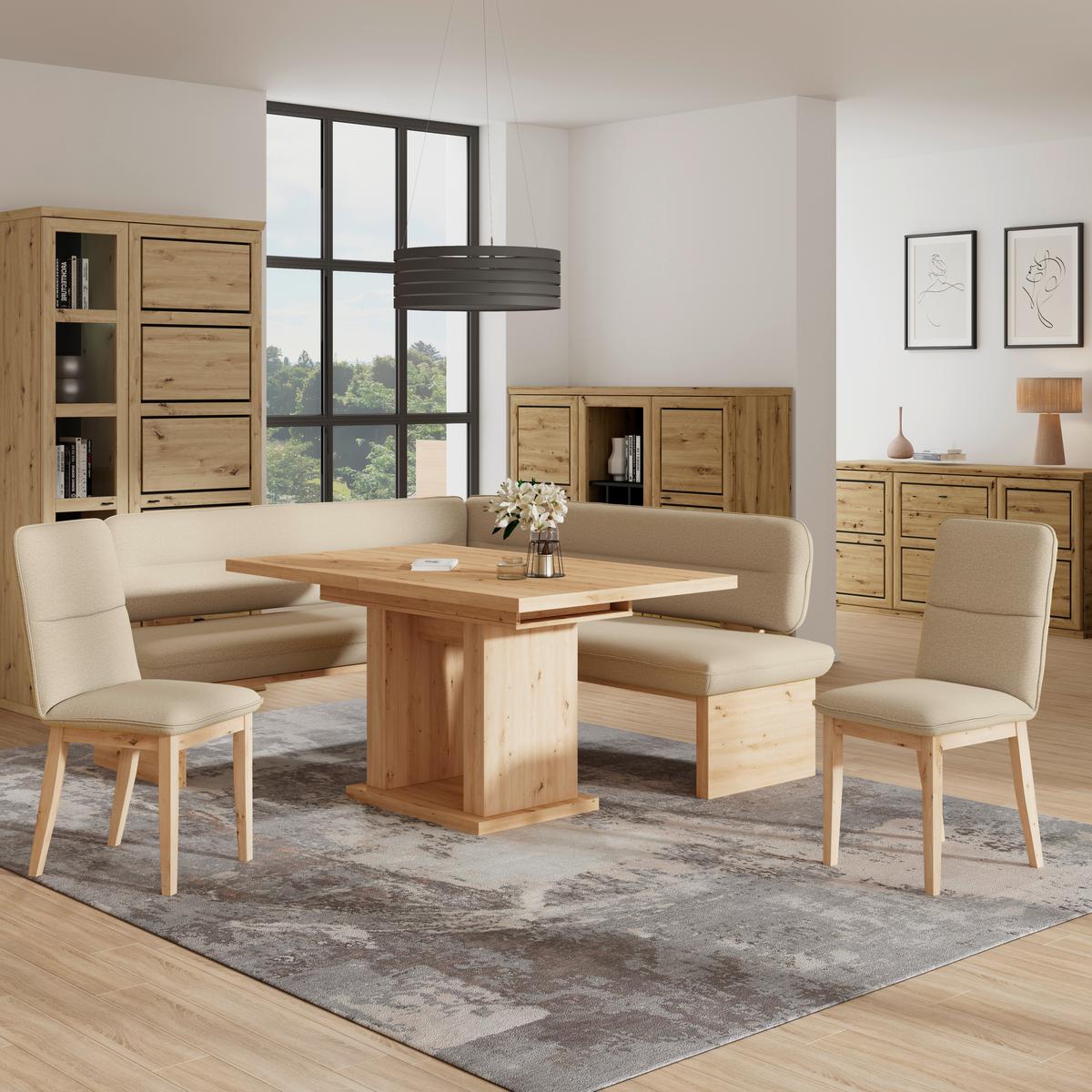Eckbank Beluna Ii Webdstoff Beige, B: 170cm - Eichefarben/Beige, KONVENTIONELL, Holz/Textil (170/192cm) - James Wood