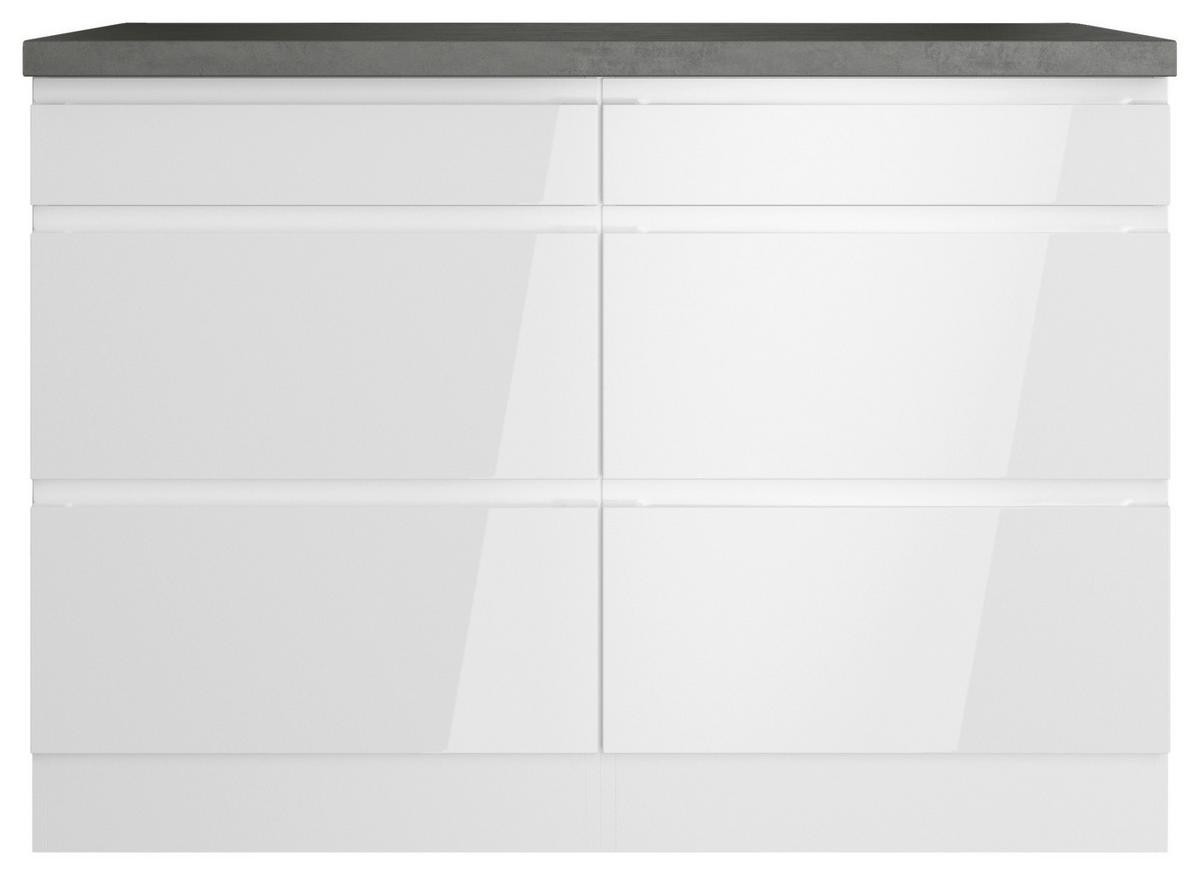 Küchenunterschrank Monza 120 Cm Weiß/grau - Weiß Hochglanz/Weiß, LIFESTYLE, Holzwerkstoff (120/86/60cm) - Held