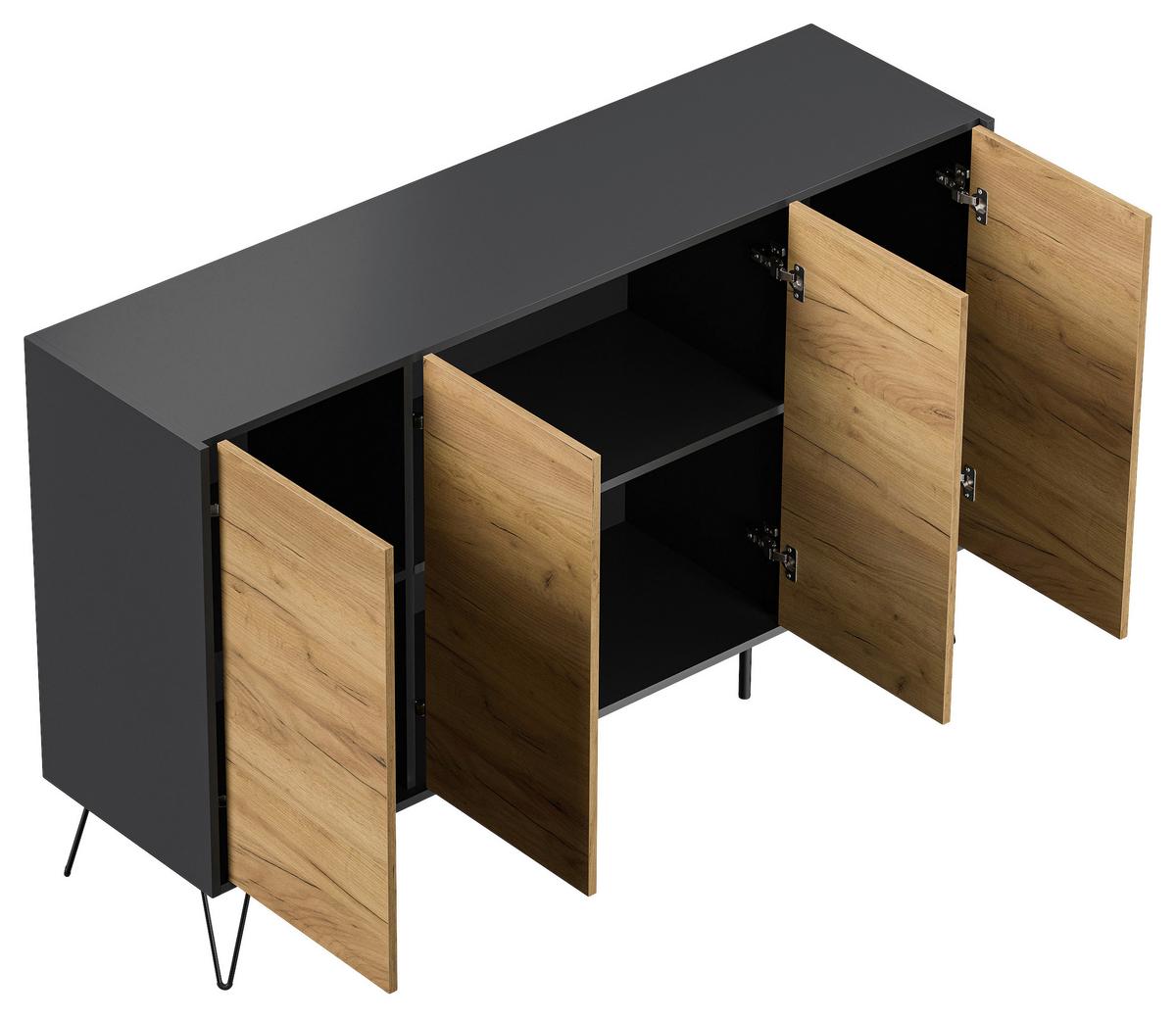 Sideboard Posseik Industrial Graphitfarben/eichef. 155 Cm - Eichefarben/Schwarz, Design, Holzwerkstoff (155/93,6/42cm) - P & B