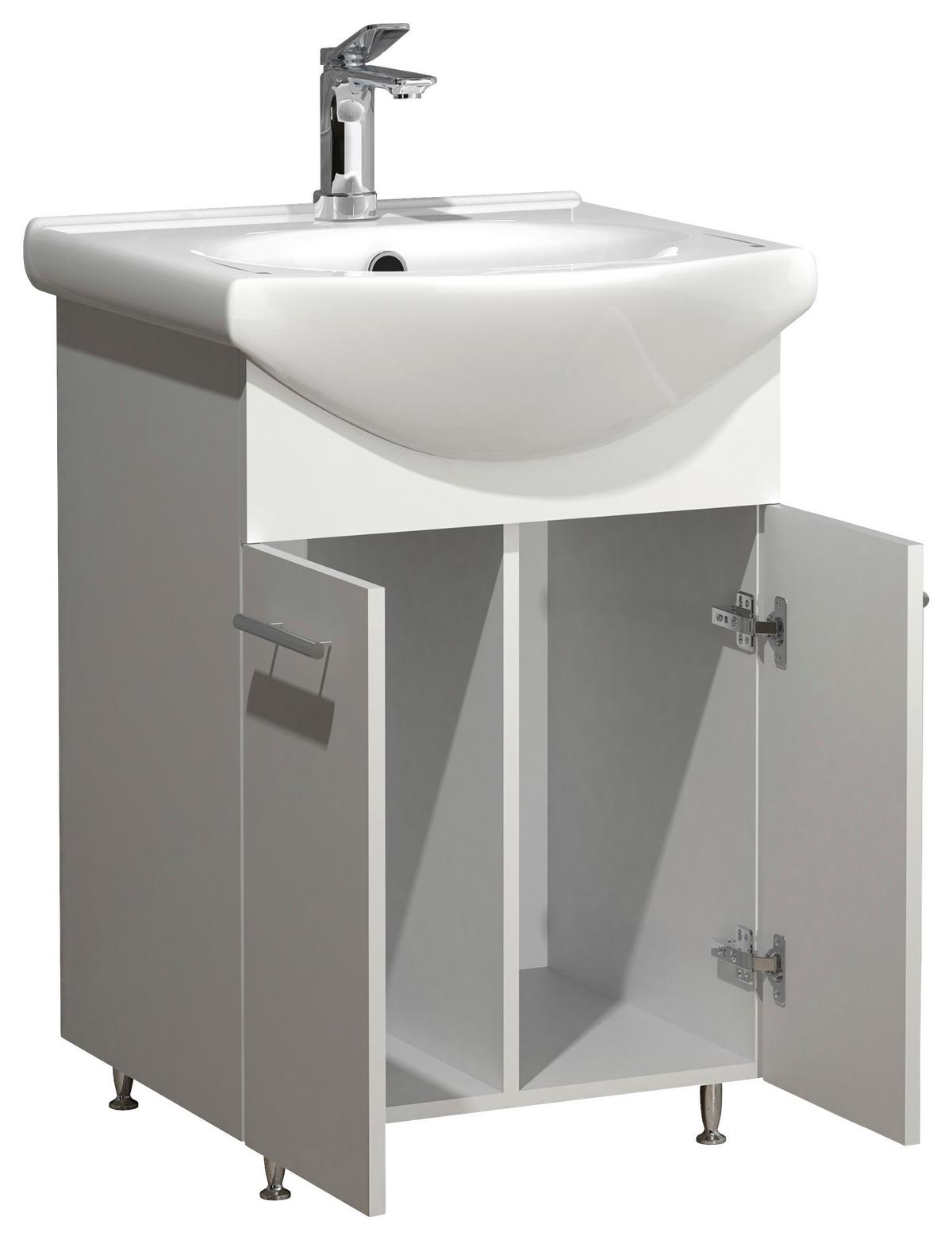 Waschtischkombi Lisalo M - Silberfarben/Weiß, MODERN, Keramik/Holzwerkstoff (42cm) - MID.YOU