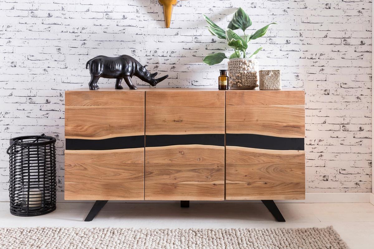 Sideboard Akazie Sheeshamfarben B: 148 Cm - Schwarz/Akaziefarben, Design, Holz (148/85/43cm) - MID.YOU