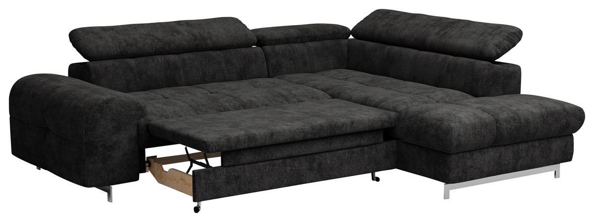 Ecksofa Mit Schlaffunktion Cloud + Schwarz - Chromfarben/Schwarz, KONVENTIONELL, Textil (257/206cm) - Livetastic