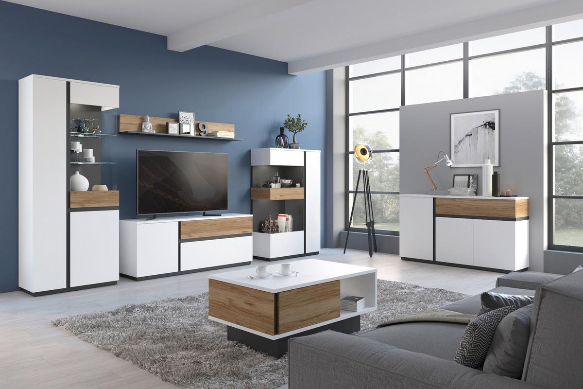 Sideboard Novena Alpinweiß B: 208,8 cm - Eichefarben/Schwarz, Trend, Holzwerkstoff (208,8/87,3/40cm)