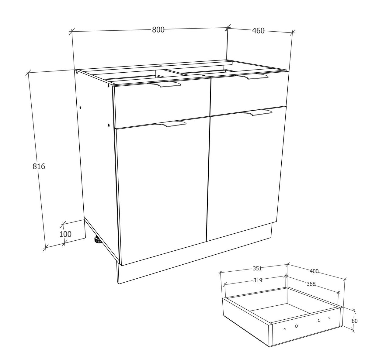 Küchenunterschrank Fasola Weiß B: 80 cm - Weiß, Trend, Holzwerkstoff/Kunststoff (80/82/46cm) - MID.YOU