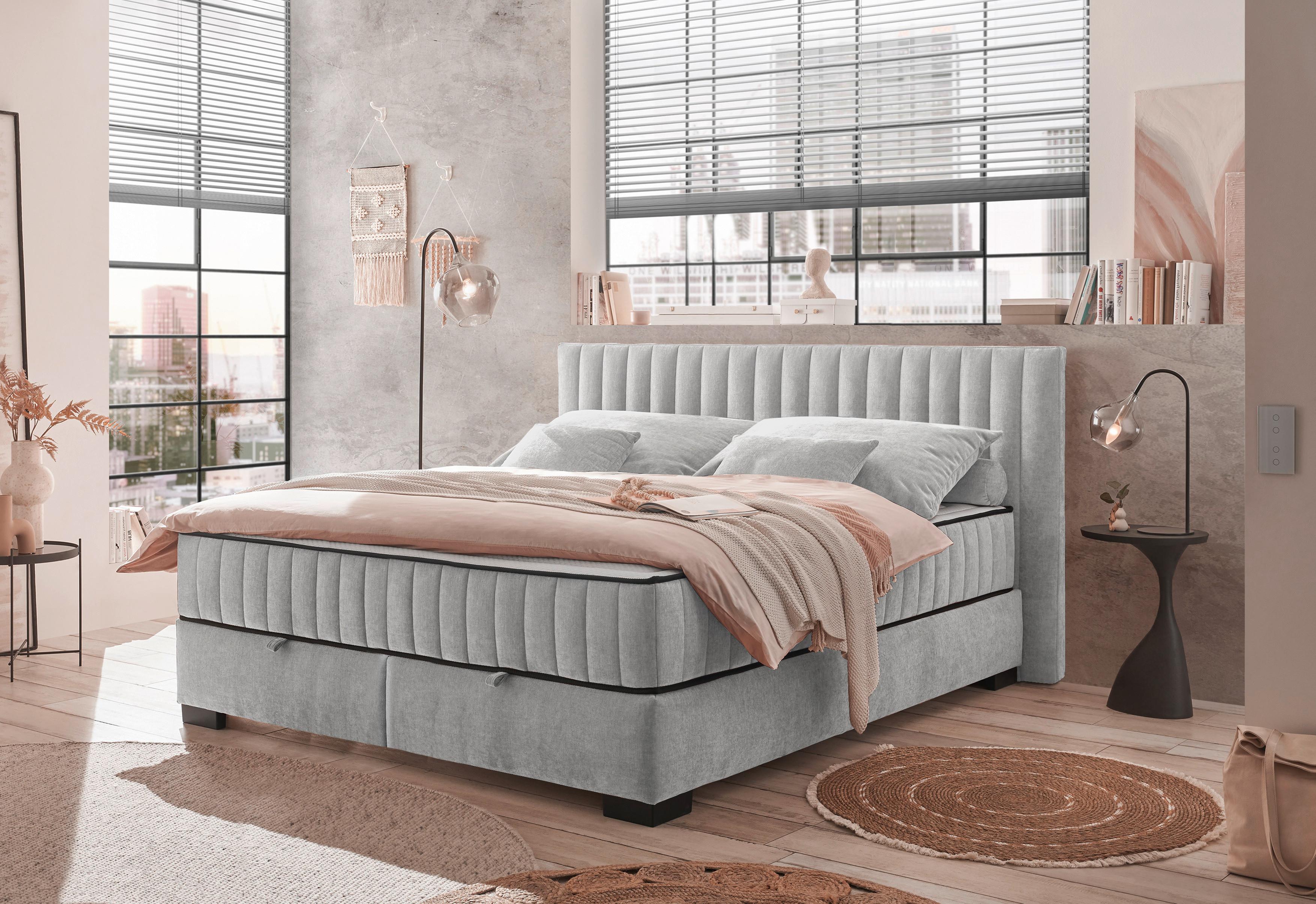 Boxbett Nagol C - Hellgrau/Schwarz, MODERN, Holzwerkstoff/Textil (180/200cm) - MID.YOU