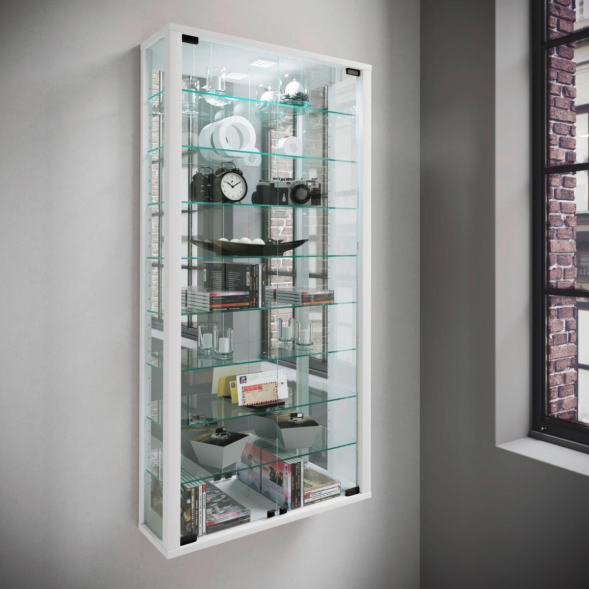 Hängevitrine Vitrosa Weiß B: 59 cm - Schwarz/Weiß, MODERN, Glas/Holzwerkstoff (59/114,3/18cm) - MID.YOU