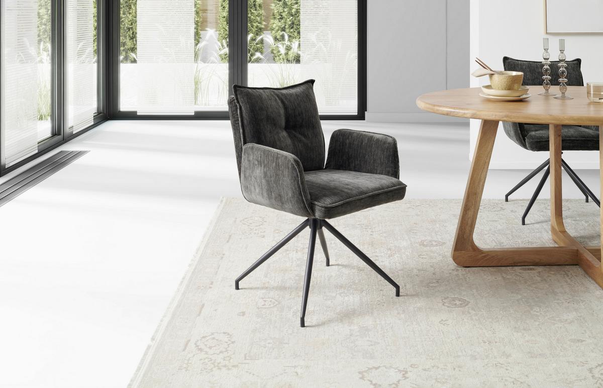 Armlehnstuhl Milena Webstoff Dunkelgrau, B: 58,5cm - Dunkelgrau/Schwarz, KONVENTIONELL, Textil/Metall (58,5/86/66cm) - MID.YOU