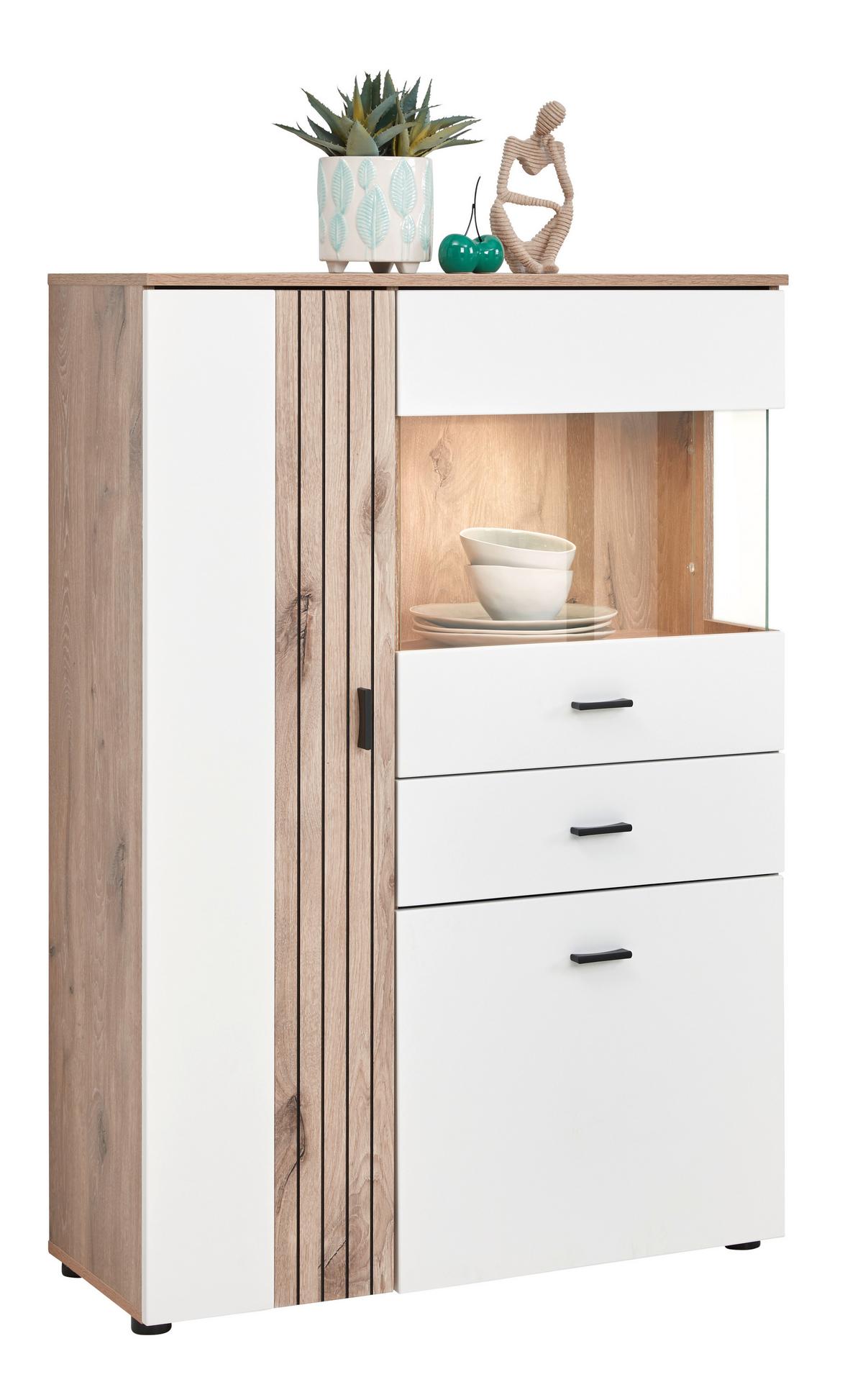 Vitrine Liverpool B: 87 Cm Mit Beleuchtung Weiß/eichef. - MODERN, Holzwerkstoff (87/129/38cm)