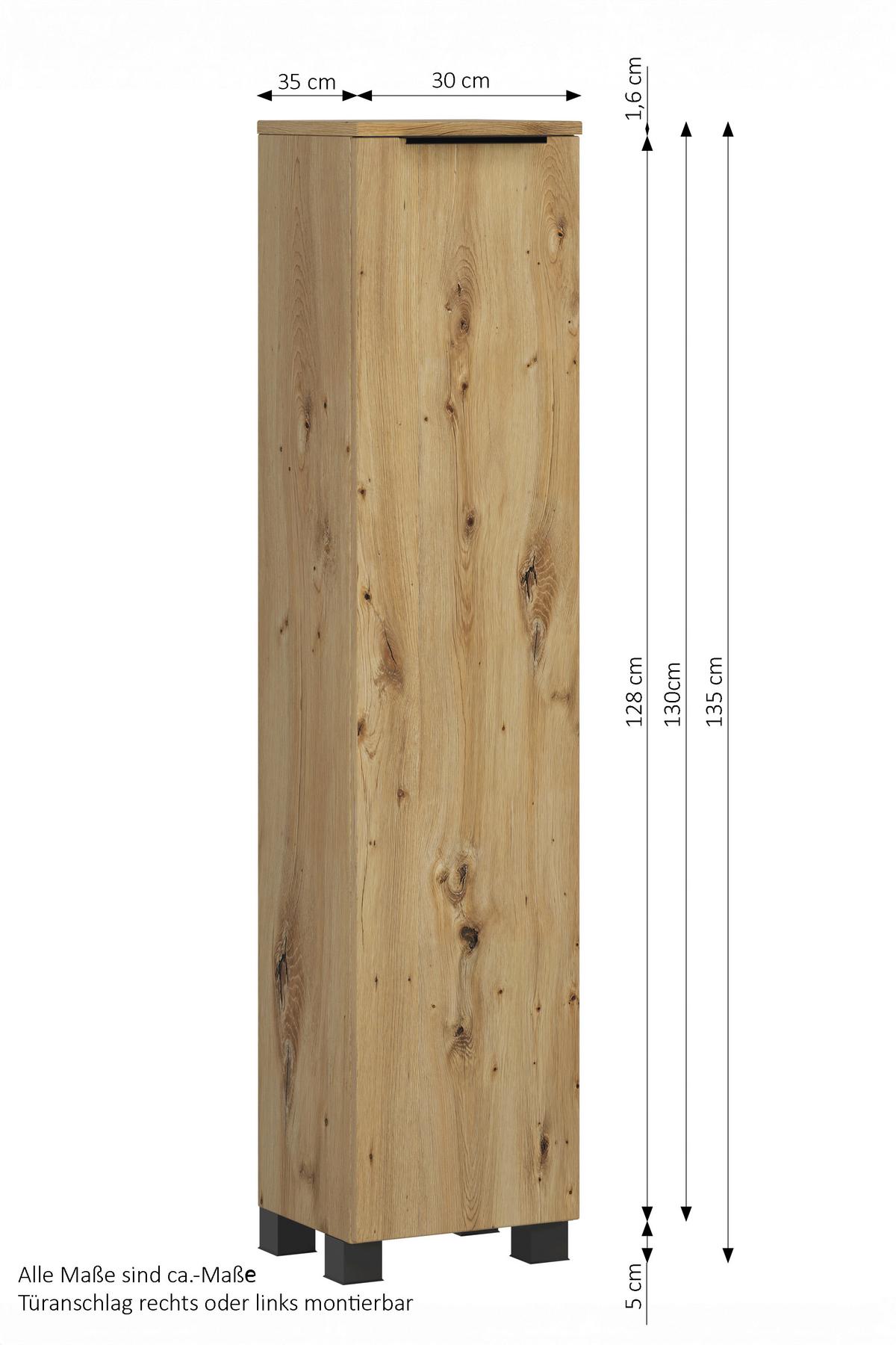Midischrank Sevilla Eiche Artisan Dekor - Schwarz/Eiche Artisan, MODERN, Holzwerkstoff (30/130/35cm) - Held