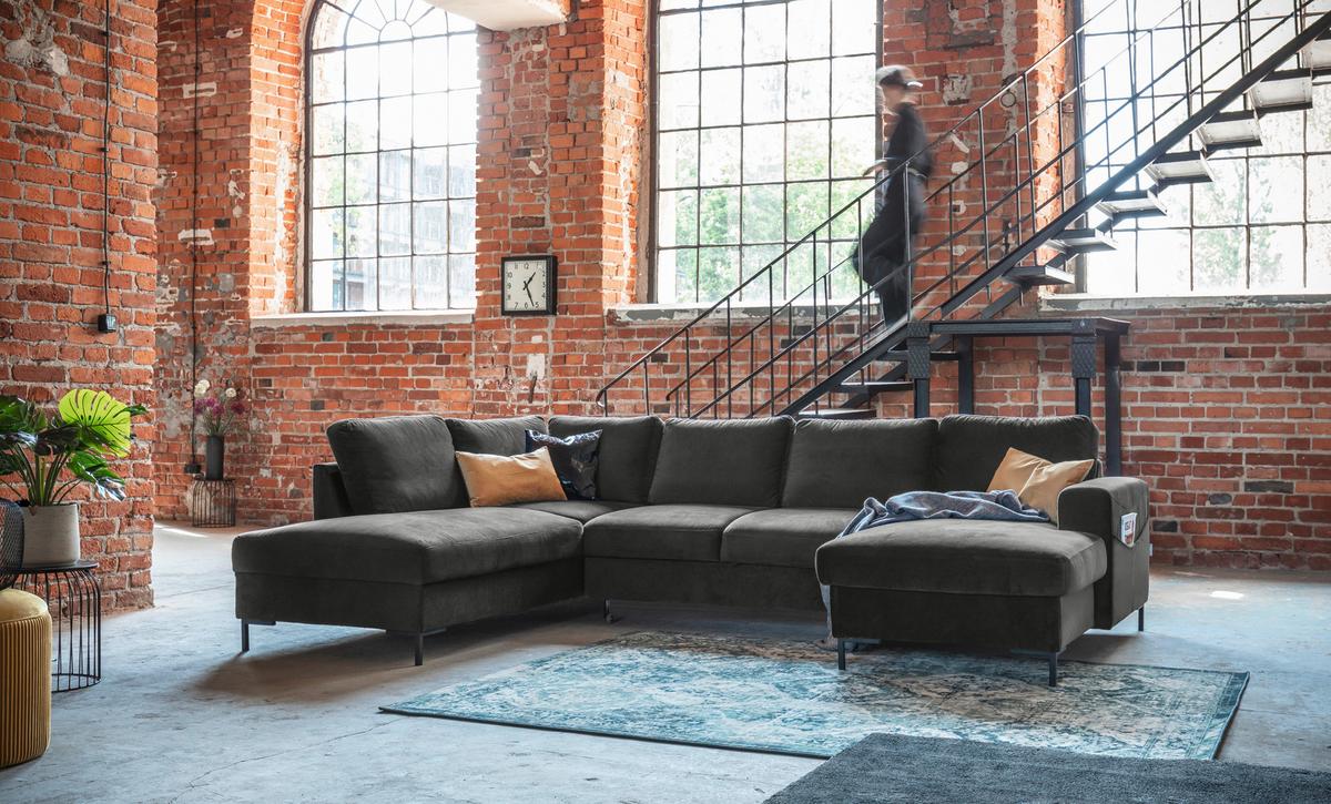 Sedacia súprava LIVIA tmavosivá - čierna/tmavosivá, Basics, textil (198/304/149cm)
