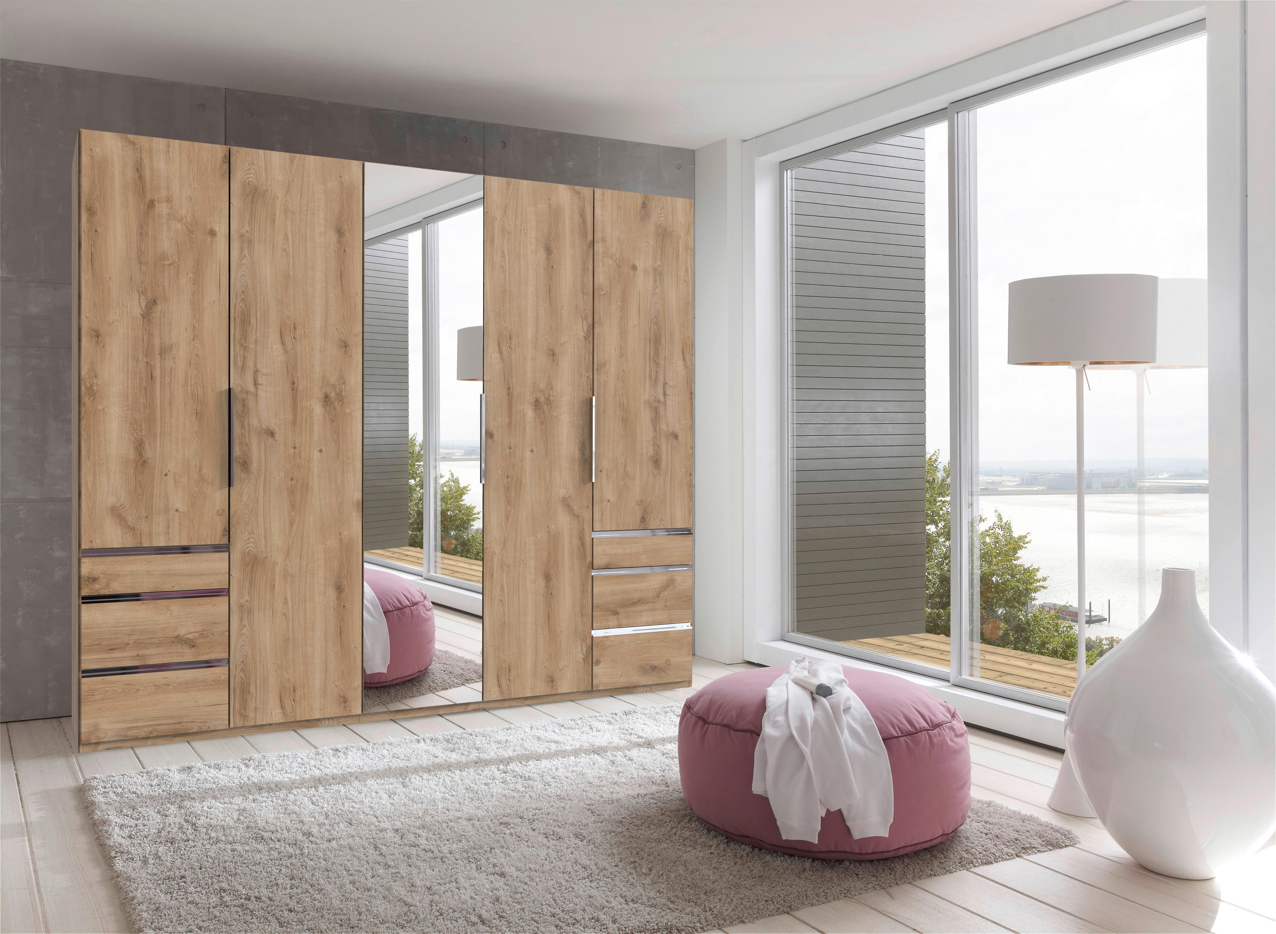 Drehtürenschrank Mit Spiegel + Laden 250cm Level 36a, Eiche - Eichefarben, MODERN, Glas/Holzwerkstoff (250/216/58cm) - MID.YOU