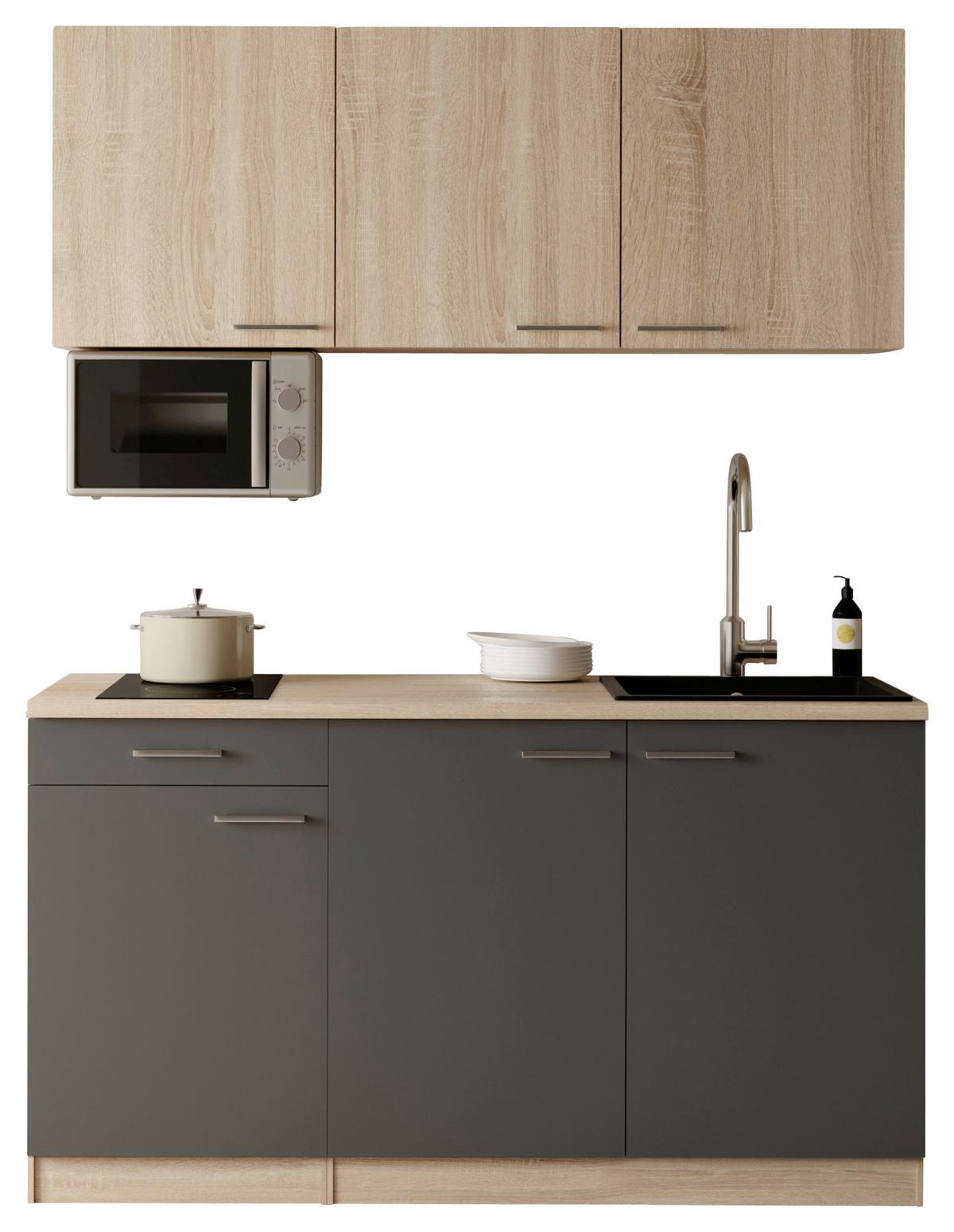 MINIKÜCHE Ingrid, Grau B: 150 cm - Eichefarben/Grau, Design, Holzwerkstoff (150cm) - Respekta
