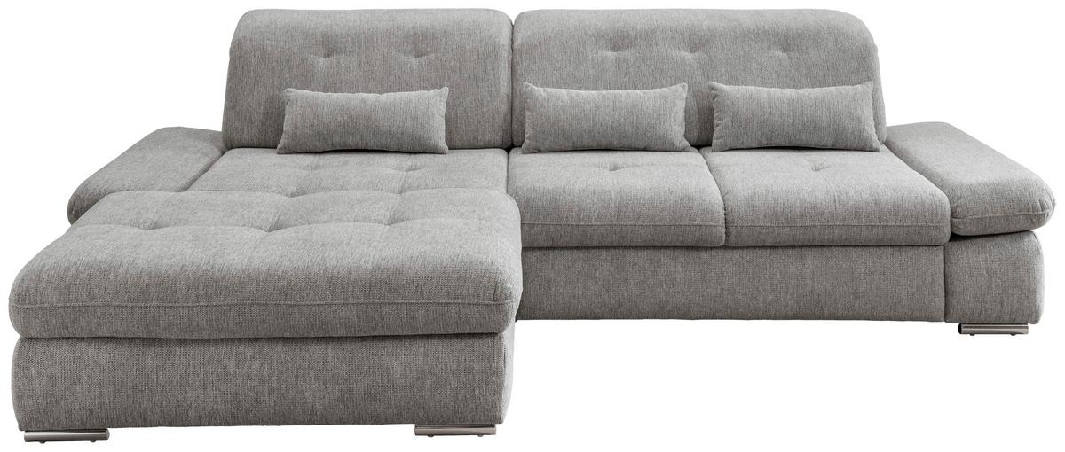 Ecksofa mit Schlaffunktion Dalida Silberfarben Chenille - Chromfarben/Silberfarben, Design, Textil (196/300cm) - Livetastic