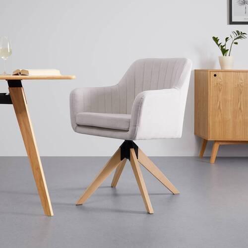 Zamatová stolička Lucita otočná, nohy drevo - prírodná farba/béžová, Modern, kov/drevo (58/87/60cm) - Bessagi Home