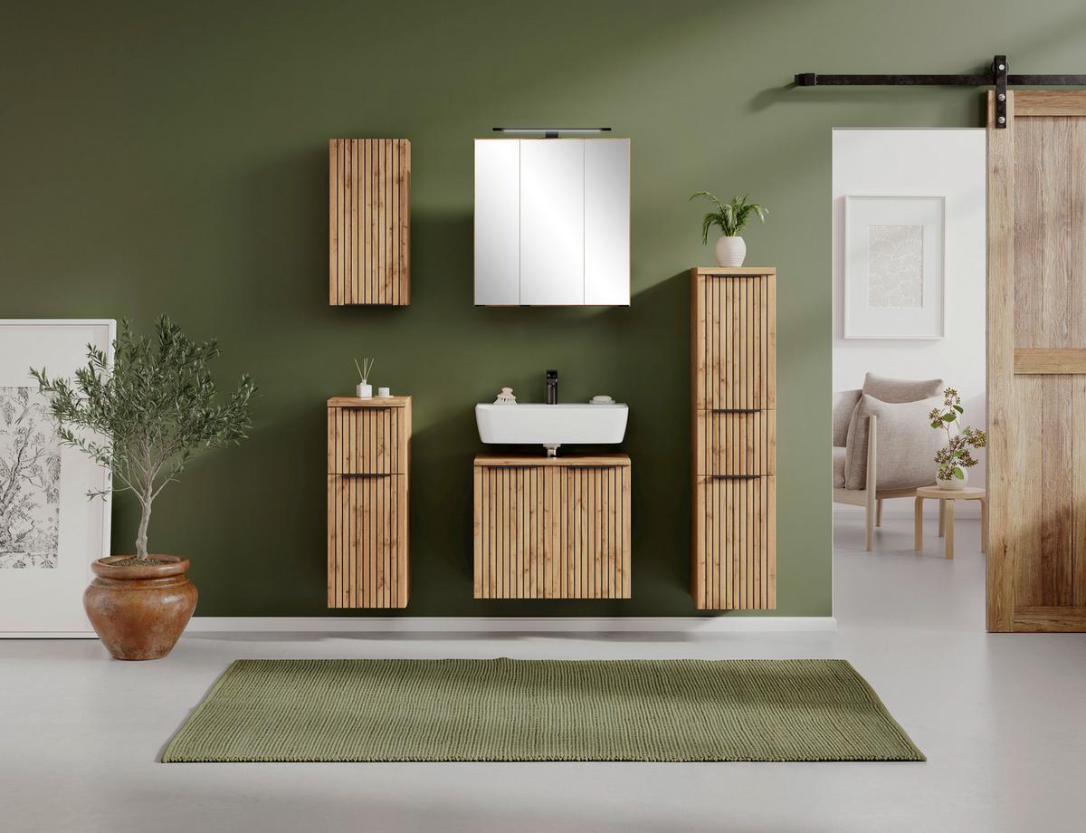 Spiegelschrank Chester + LED Beleuchtung 3 Türen +Steckdose - Eiche Wotan, MODERN, Glas/Holzwerkstoff (60/67,5/20cm) - Held