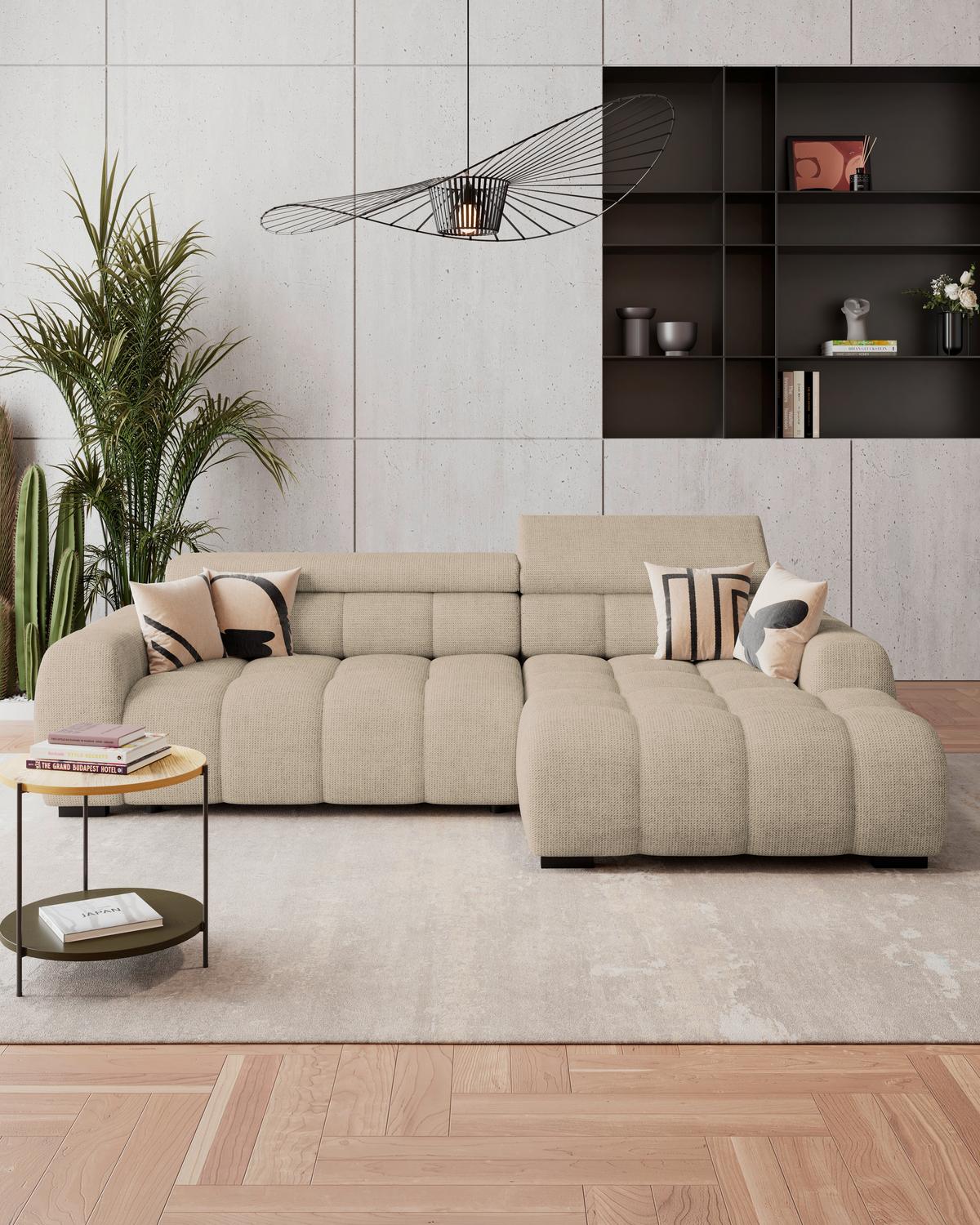 Ecksofa Fargo S Braun, B: 285 Cm - Beige/Schwarz, Trend, Textil (285/168cm)