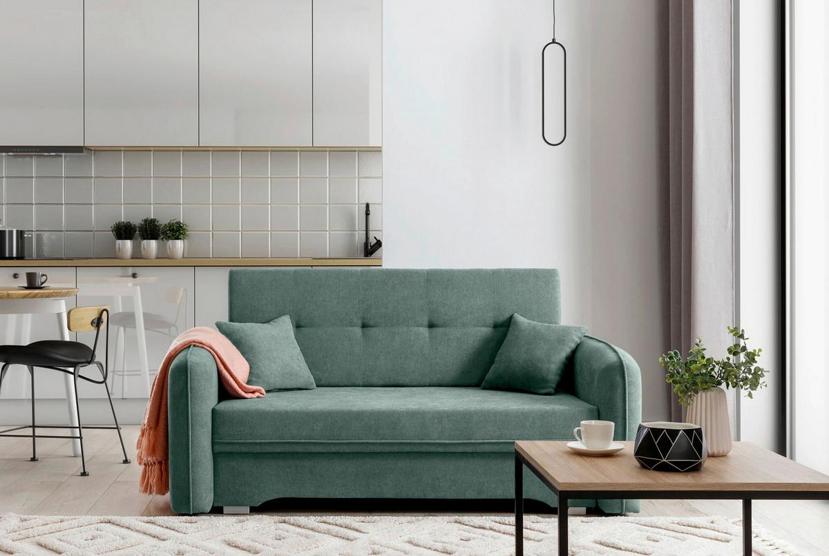 Schlafsofa Laine Mintgrün B: 155 cm - Silberfarben/Mintgrün, Design, Textil (155/105/75cm) - MID.YOU