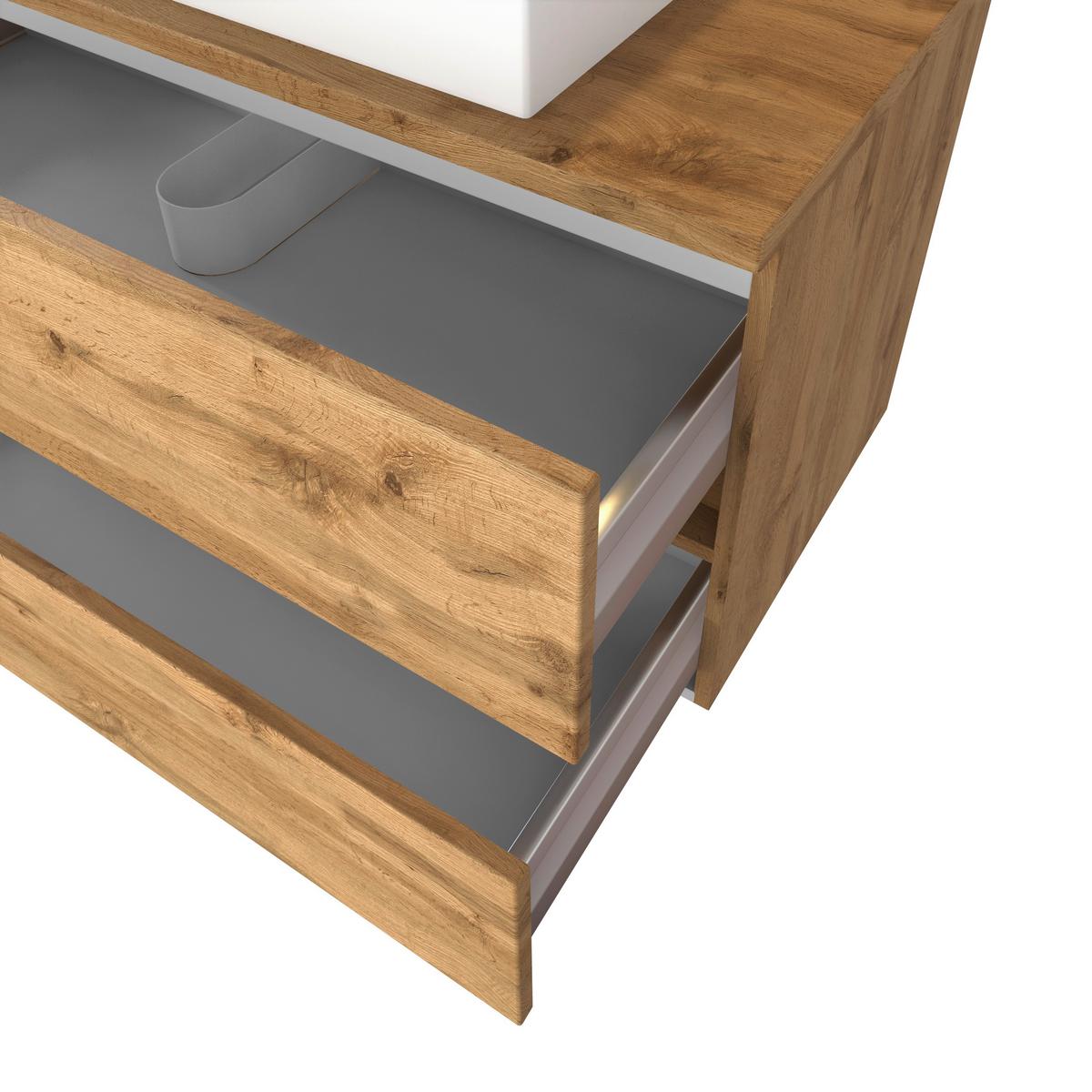 Badmöbel-set 4-tlg. Pienza B: 100 Cm Eiche Wotan Dekor - Eiche Wotan/Weiß, MODERN, Keramik/Holzwerkstoff (100cm) - Held