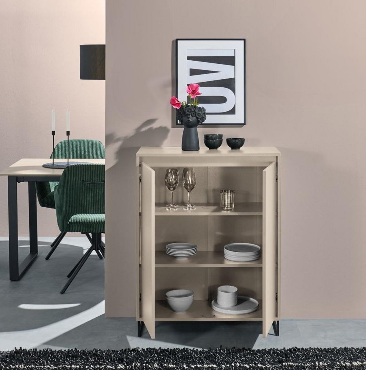 Komoda Cologne, farba kašmírová, š: 80 cm - čierna/kašmírová, Design, kov/kompozitné drevo (80/103/38cm)