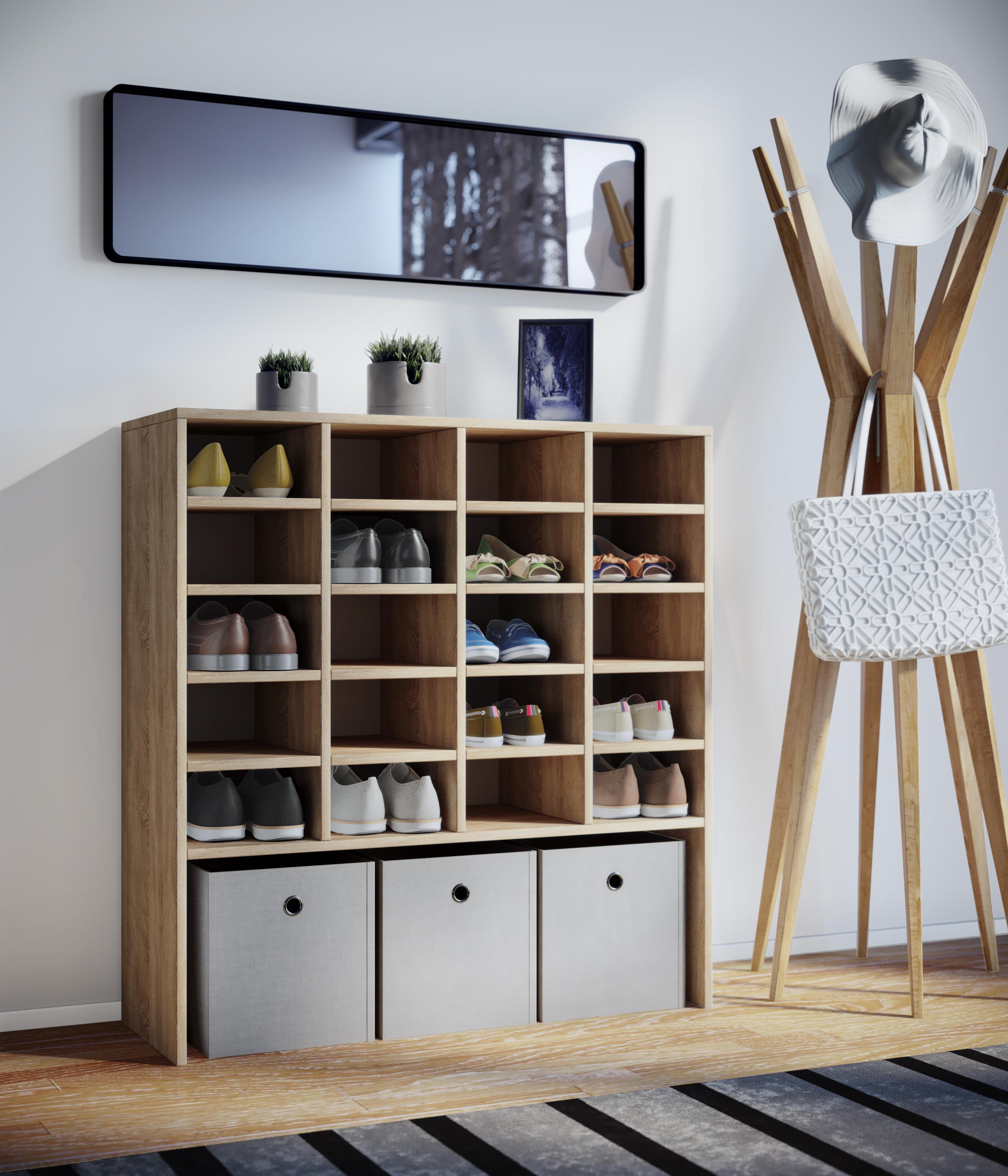 Schuhschrank Hinsol Eiche Dekor 16 Fächer B: 92 cm - Eichefarben, KONVENTIONELL, Holzwerkstoff (92/99/33cm) - MID.YOU