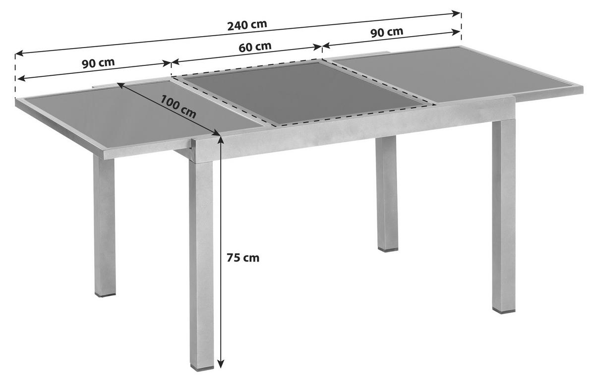 Gartentisch Ausziehbar Metall L 180 Cm - Graphitfarben/Braun, MODERN, Glas/Metall (180/100/75cm) - Gardenson