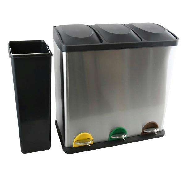 Treteimer 60l Silberfarben Metall LxBxH: 60,5x34x60,5 cm - Silberfarben/Schwarz, Basics, Kunststoff/Metall (60,5cm)