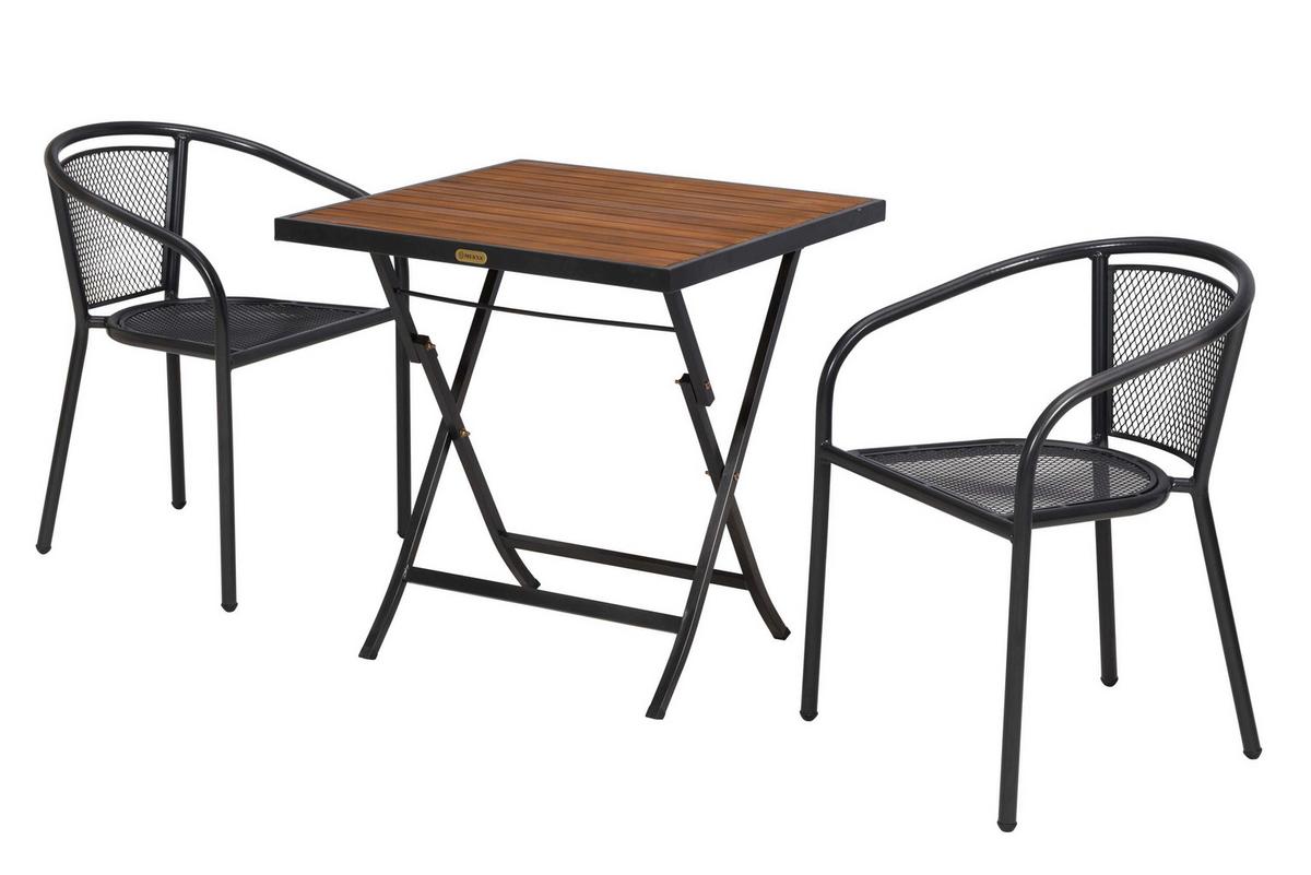 Balkonmöbel Set Delos 3 -Teilig. aus Holz, Metall - Graphitfarben, KONVENTIONELL, Holz/Metall - Gardenson