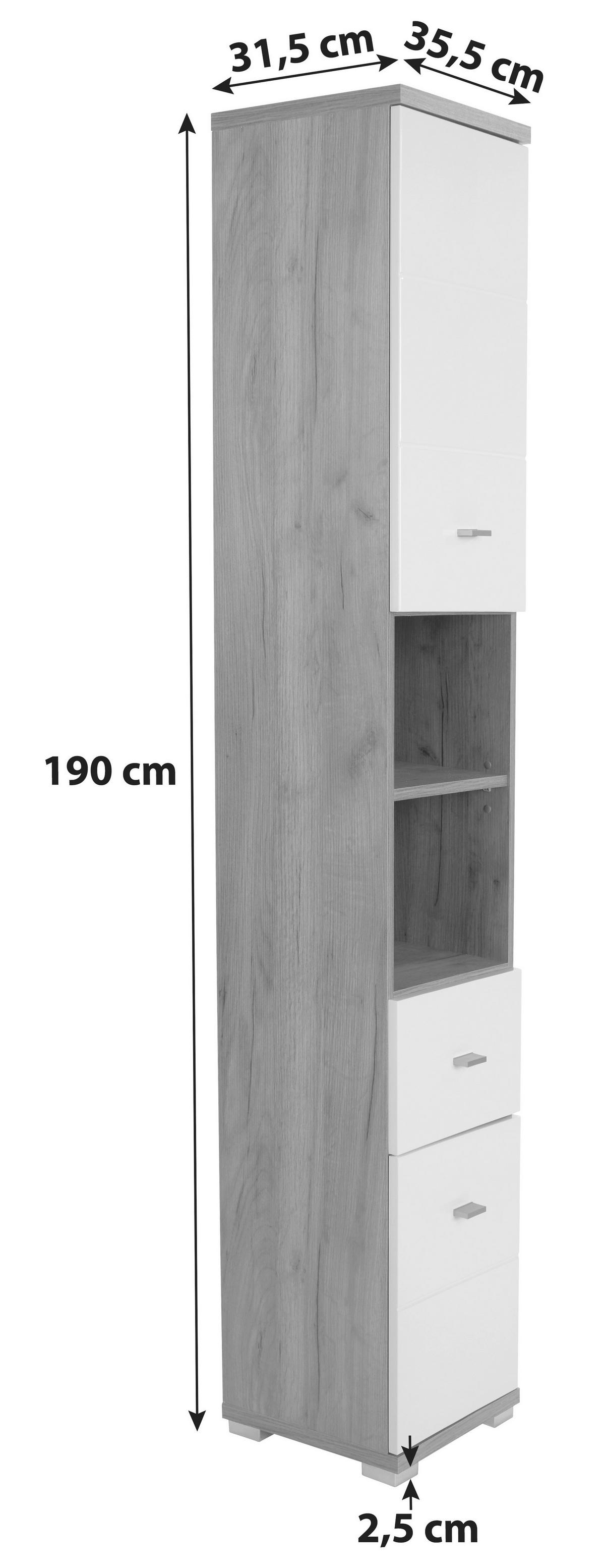 VYSOKÁ SKRINKA BARI - biela/farba duba, Konventionell, kompozitné drevo/plast (35,5/190/31,5cm)