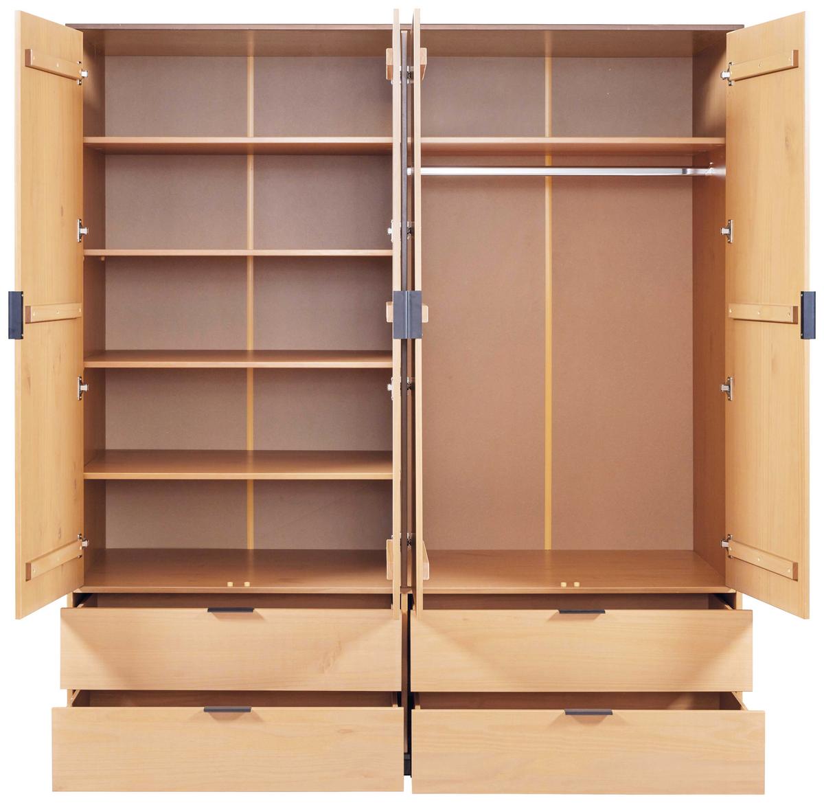 Skříň s otočnými dveřmi LUNA borovice masiv, barvy dubu - barvy dubu/černá, Moderní, kov/dřevo (180/200/60cm) - MID.YOU