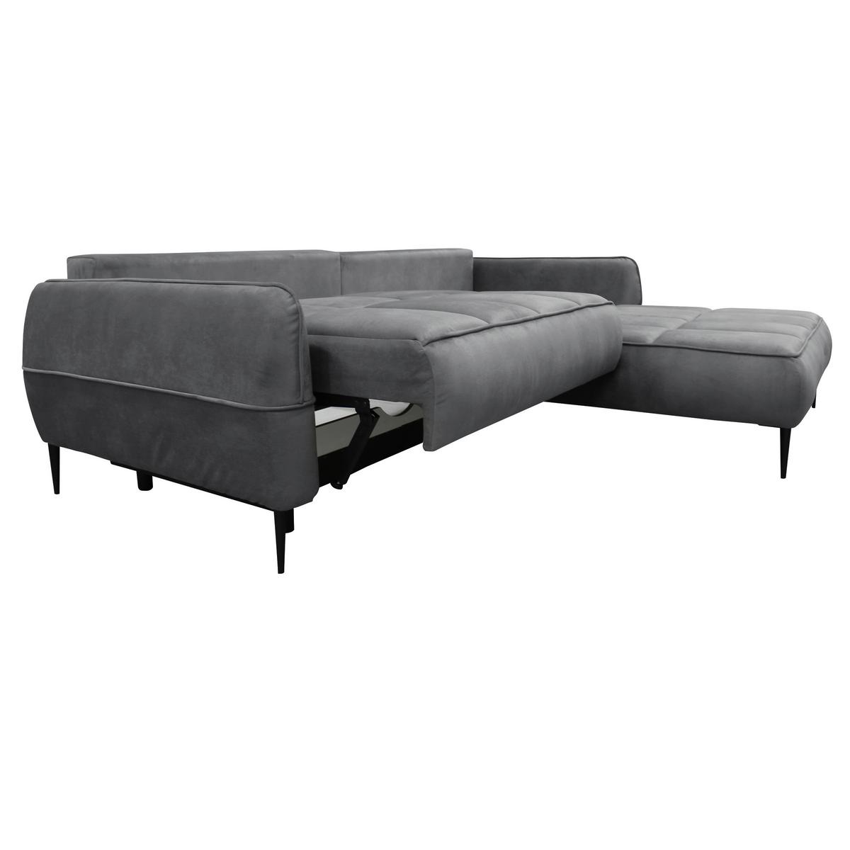 Ecksofa mit Bettkasten Letto 260x189 cm Velours Grau - Schwarz/Grau, Design, Textil (260/189cm) - MID.YOU