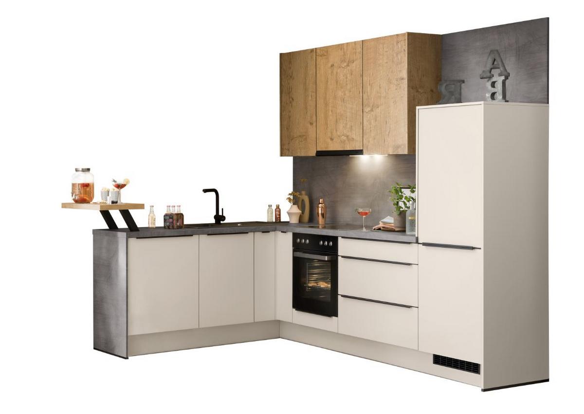 Eckküche Ip1200 ohne Geräte 192x292 cm Kieselgrau/Eiche - Weiß, MODERN, Holzwerkstoff (192/292cm)