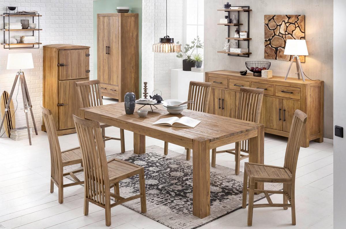 Wandregal 4 Böden Teakholz/Metall B: 70cm - Schwarz/Naturfarben, Design, Holz/Metall (70/97/25cm) - MID.YOU