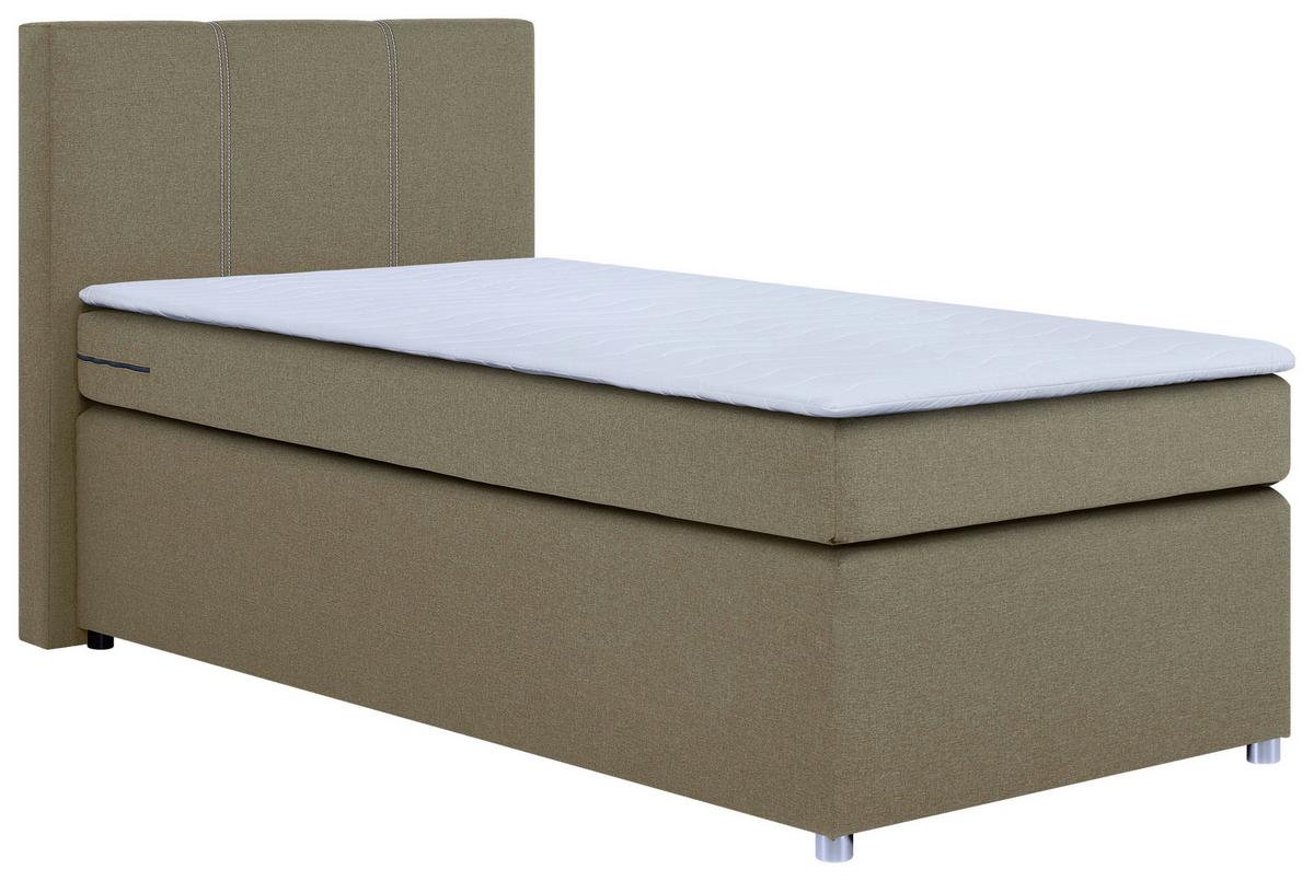 Boxspringbett mit Topper 90x200 Malta - Chromfarben/Beige, Basics, Holzwerkstoff/Textil (90/200cm) - P & B