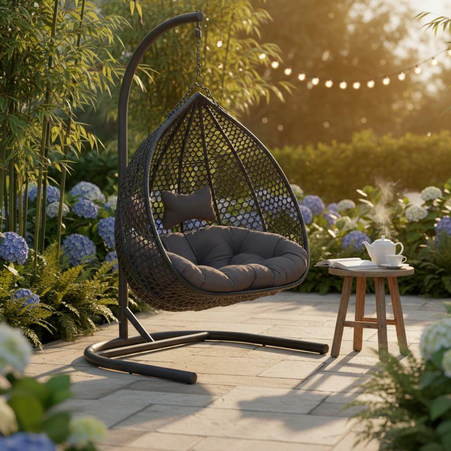 XXL Závesné kreslo Bari vrátane vankúšov - sivá/tmavosivá, Modern, kov/textil (130/201/116cm) - Bessagi Garden