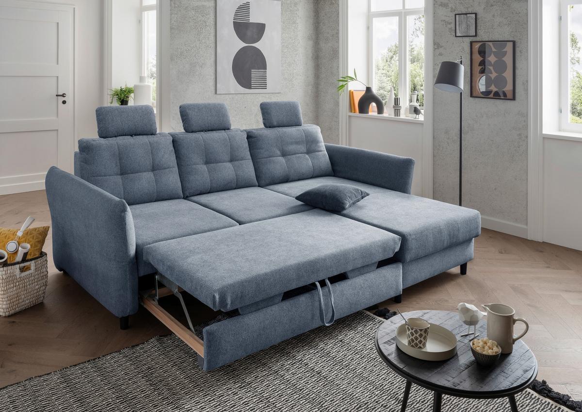 Ecksofa Brizzini Hellblau S: 250-280/176 Cm - Blau/Silberfarben, MODERN, Holz/Textil (250-280/176cm) - Livetastic