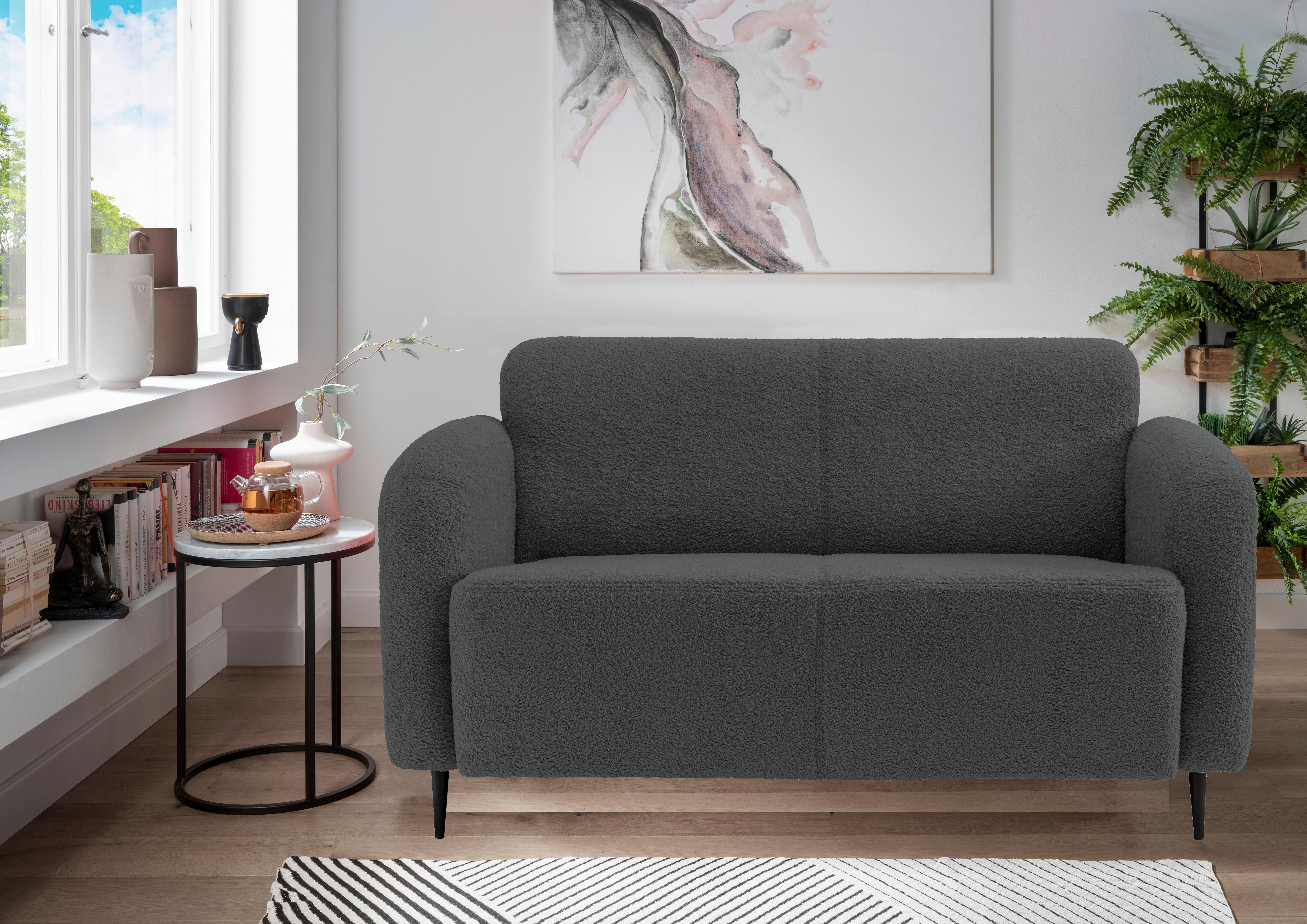 2-Sitzer-Sofa Marone Anthrazit Teddystoff - Anthrazit/Schwarz, MODERN, Textil (140/76/90cm) - Livetastic